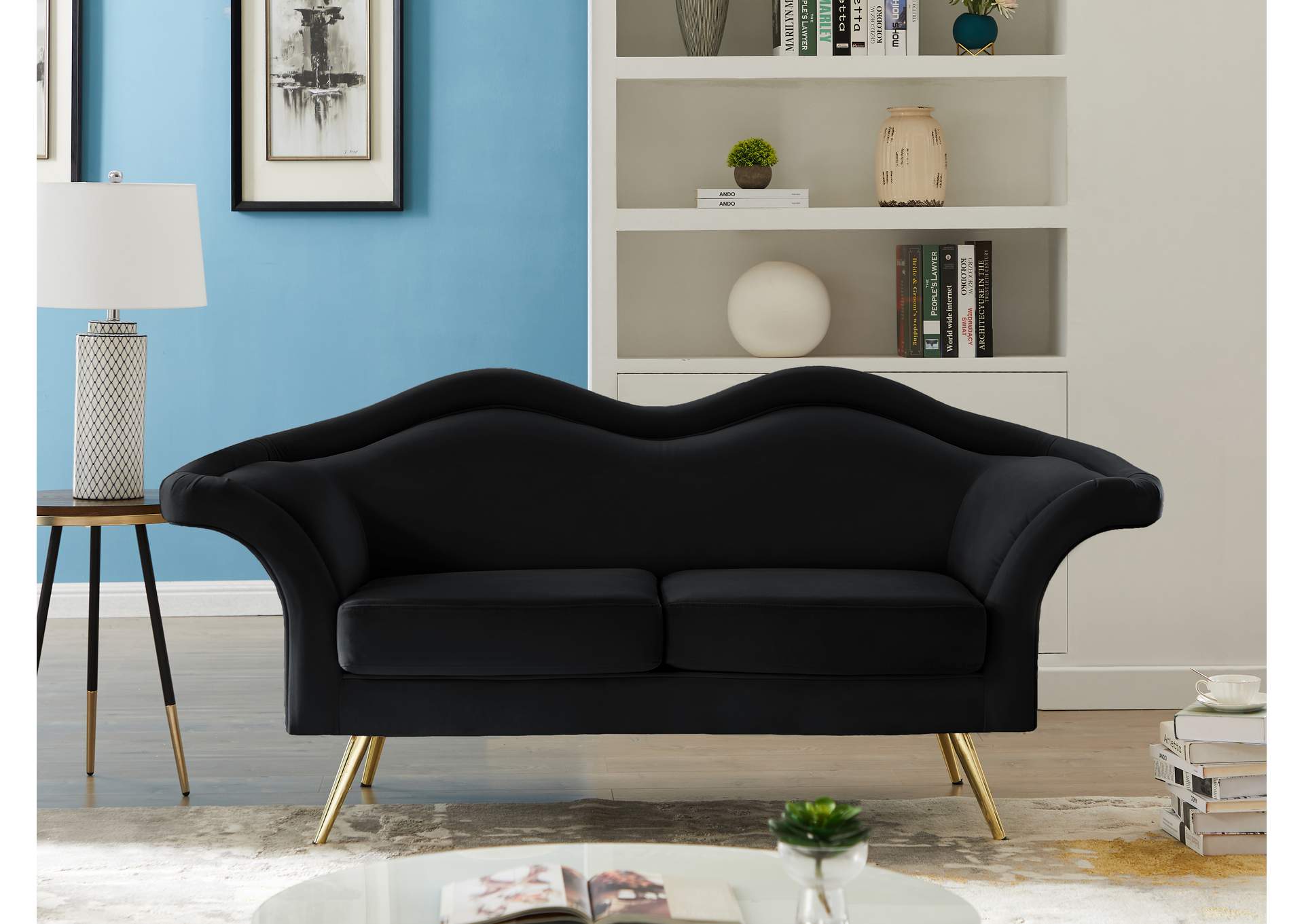 Lips Black Velvet Loveseat,Meridian Furniture