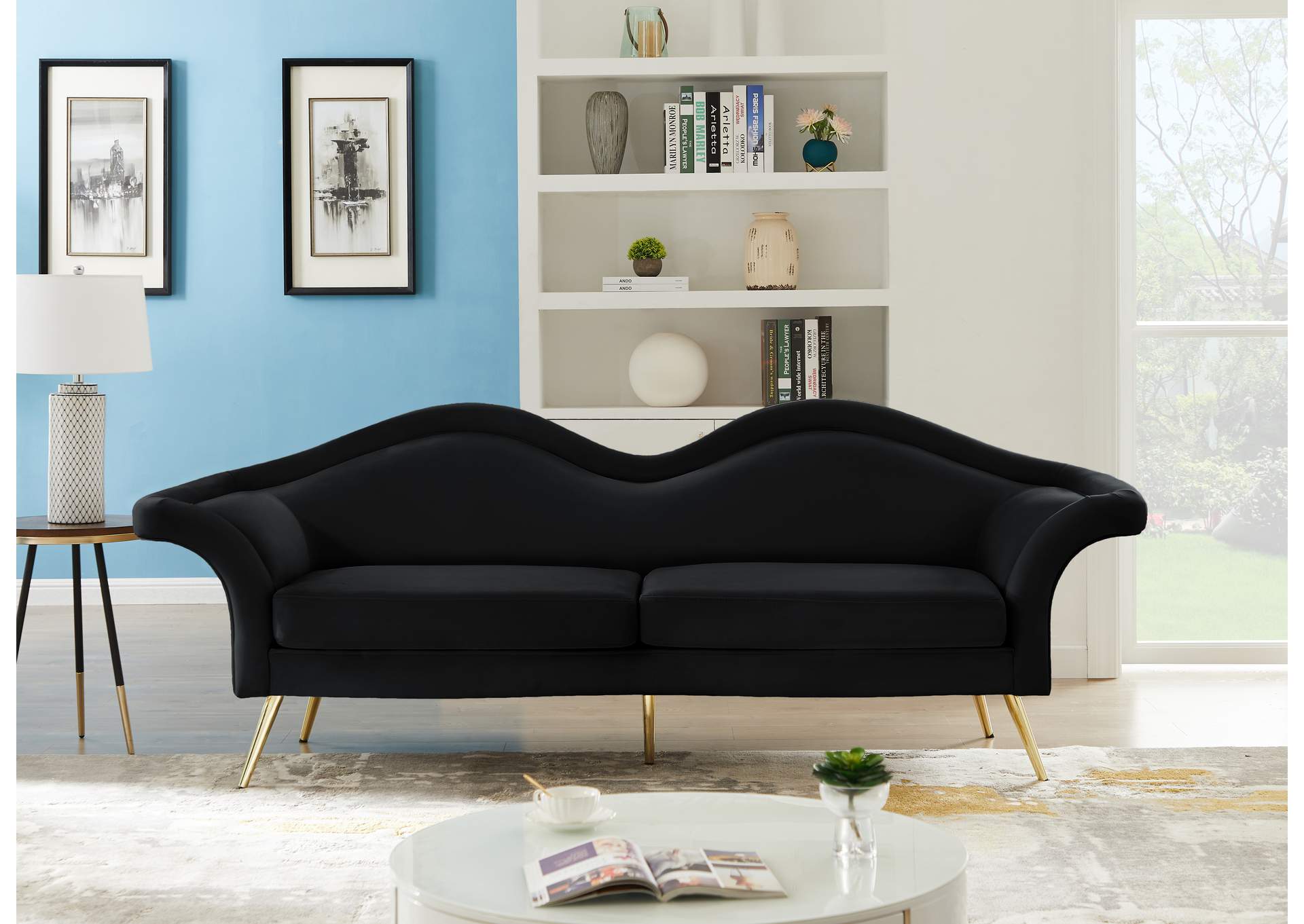 Lips Black Velvet Sofa,Meridian Furniture