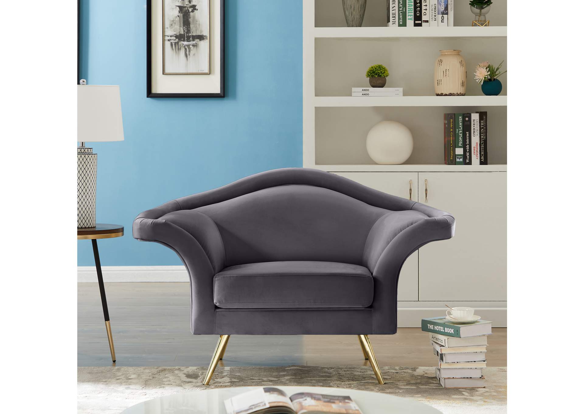 Lips Grey Velvet Chair,Meridian Furniture