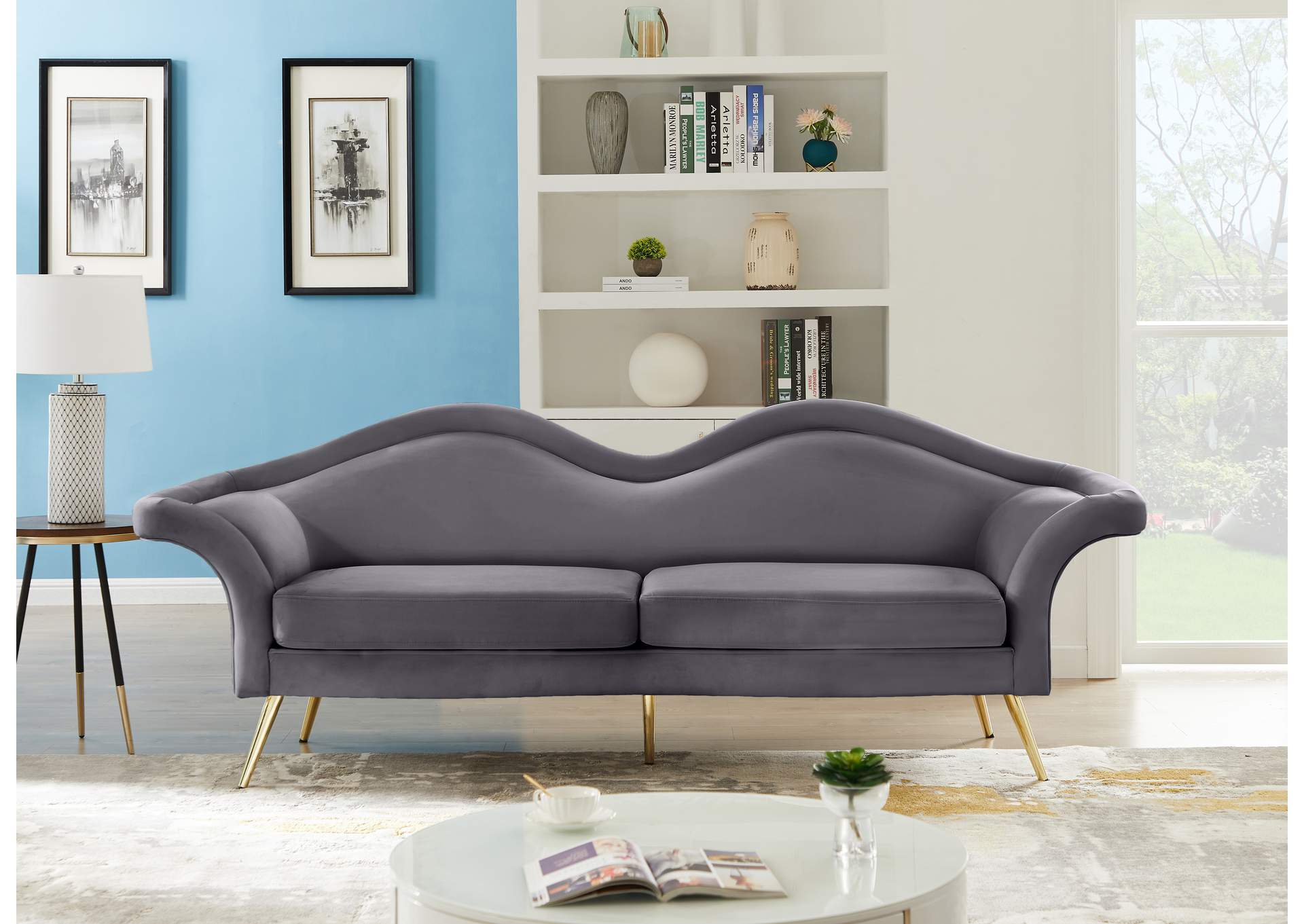 Lips Grey Velvet Sofa,Meridian Furniture