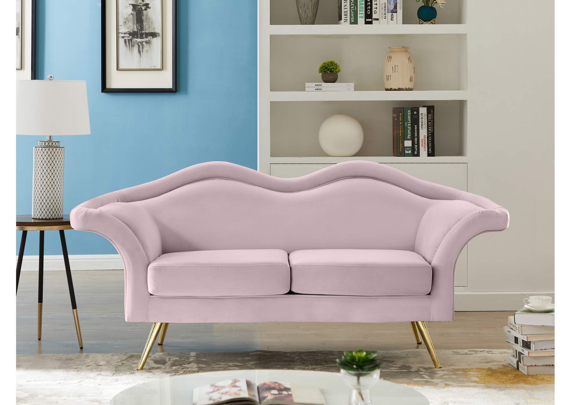 Lips Pink Velvet Loveseat,Meridian Furniture