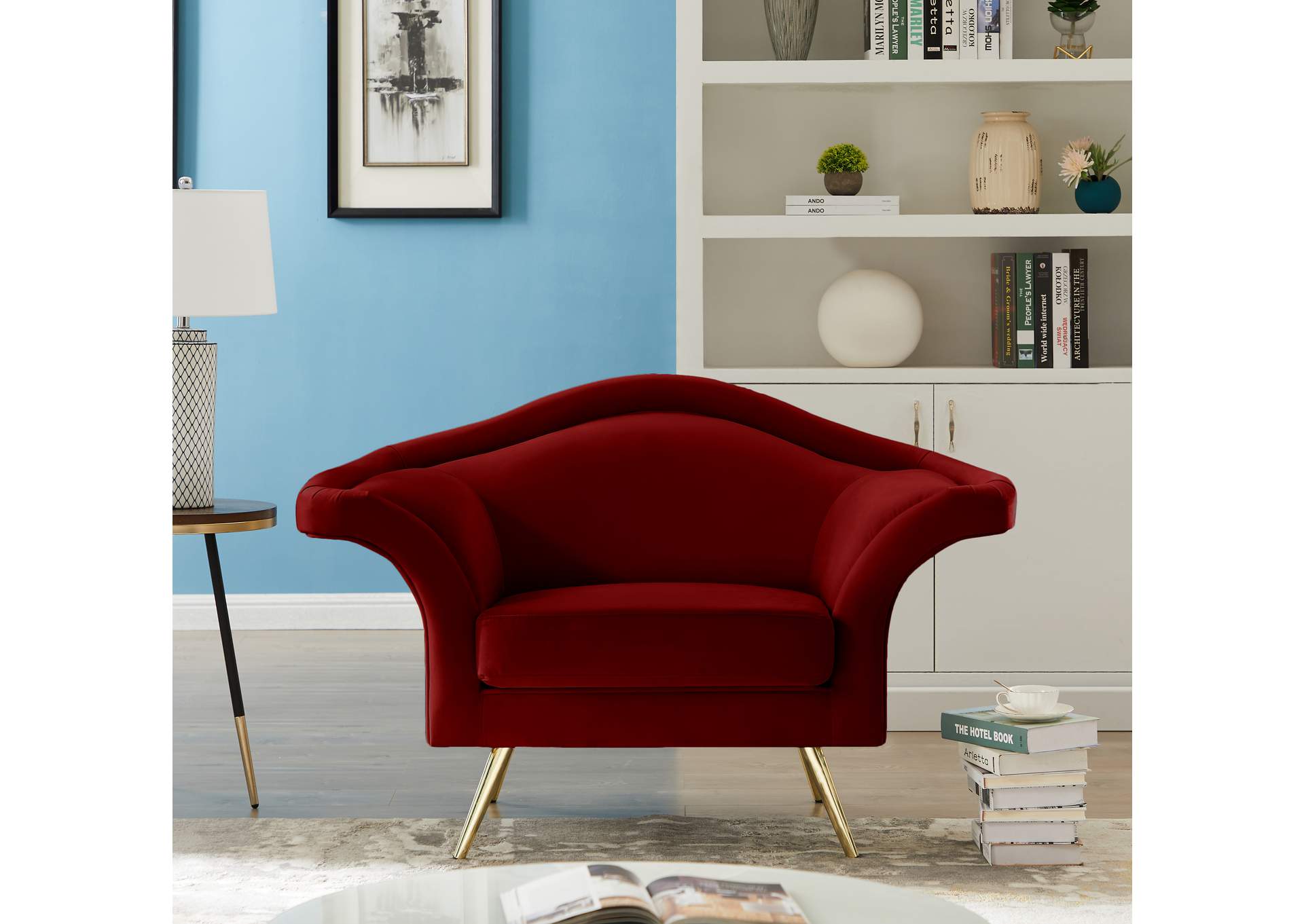 Lips Red Velvet Chair,Meridian Furniture