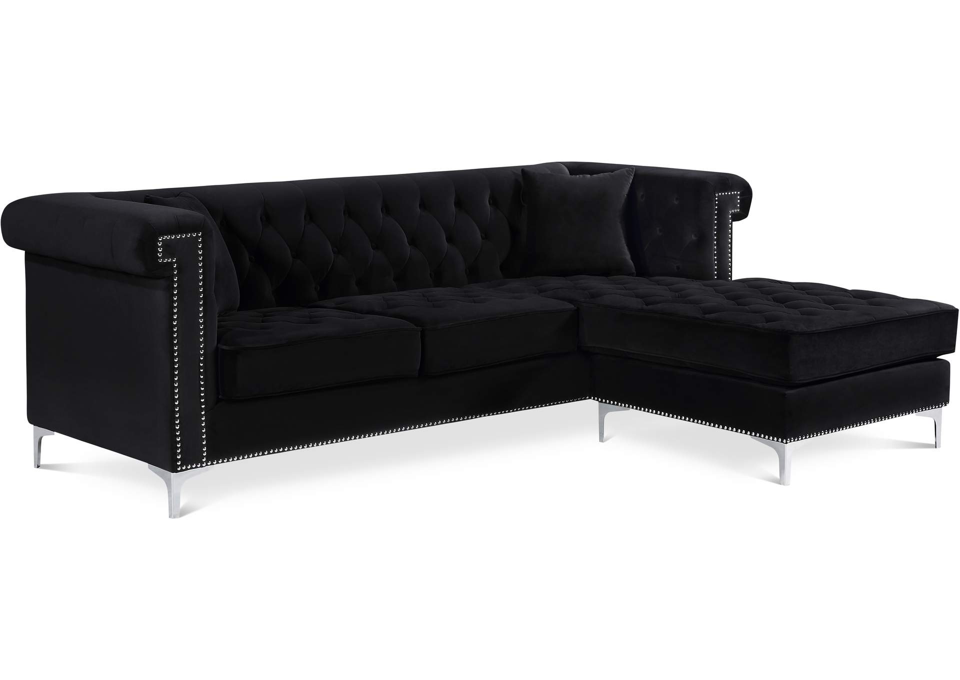 Damian Black Velvet 2 Piece Reversible Sectional,Meridian Furniture