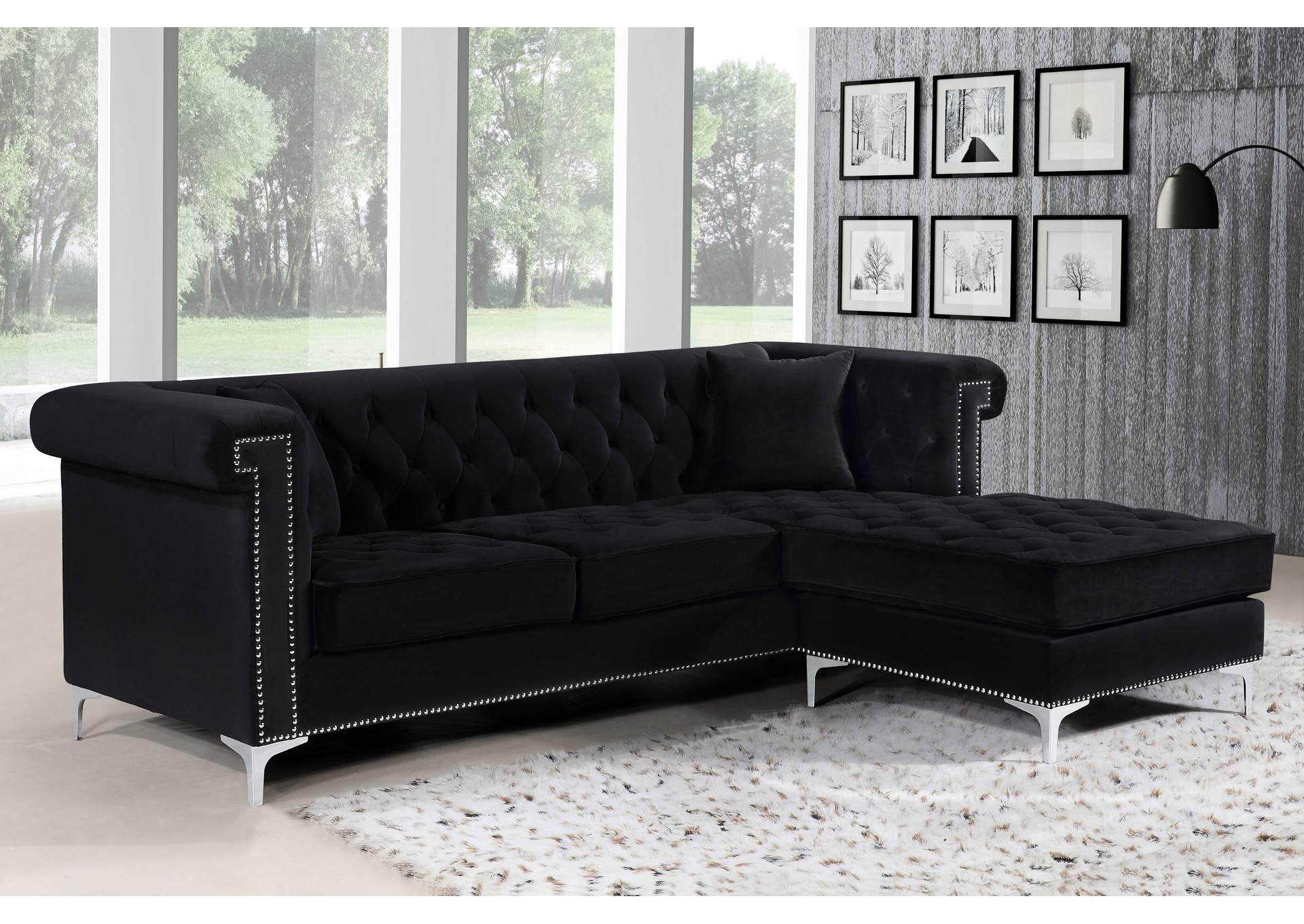 Damian Black Velvet 2 Piece Reversible Sectional,Meridian Furniture