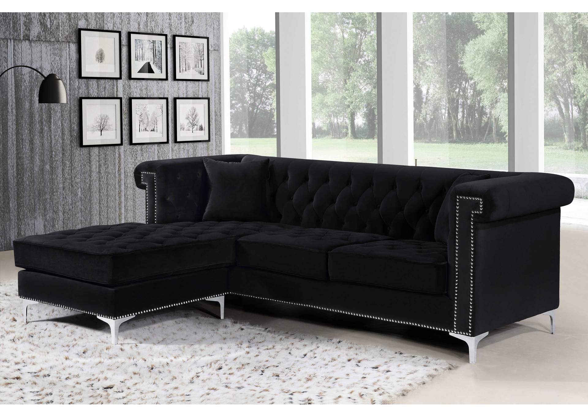 Damian Black Velvet 2 Piece Reversible Sectional,Meridian Furniture