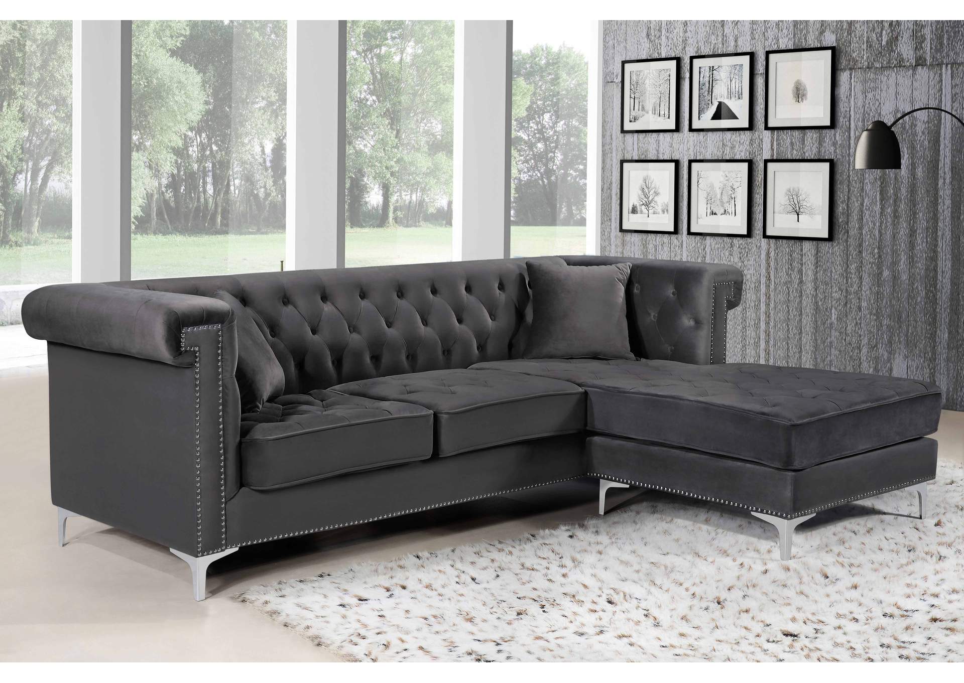 Damian Grey Velvet 2 Piece Reversible Sectional,Meridian Furniture