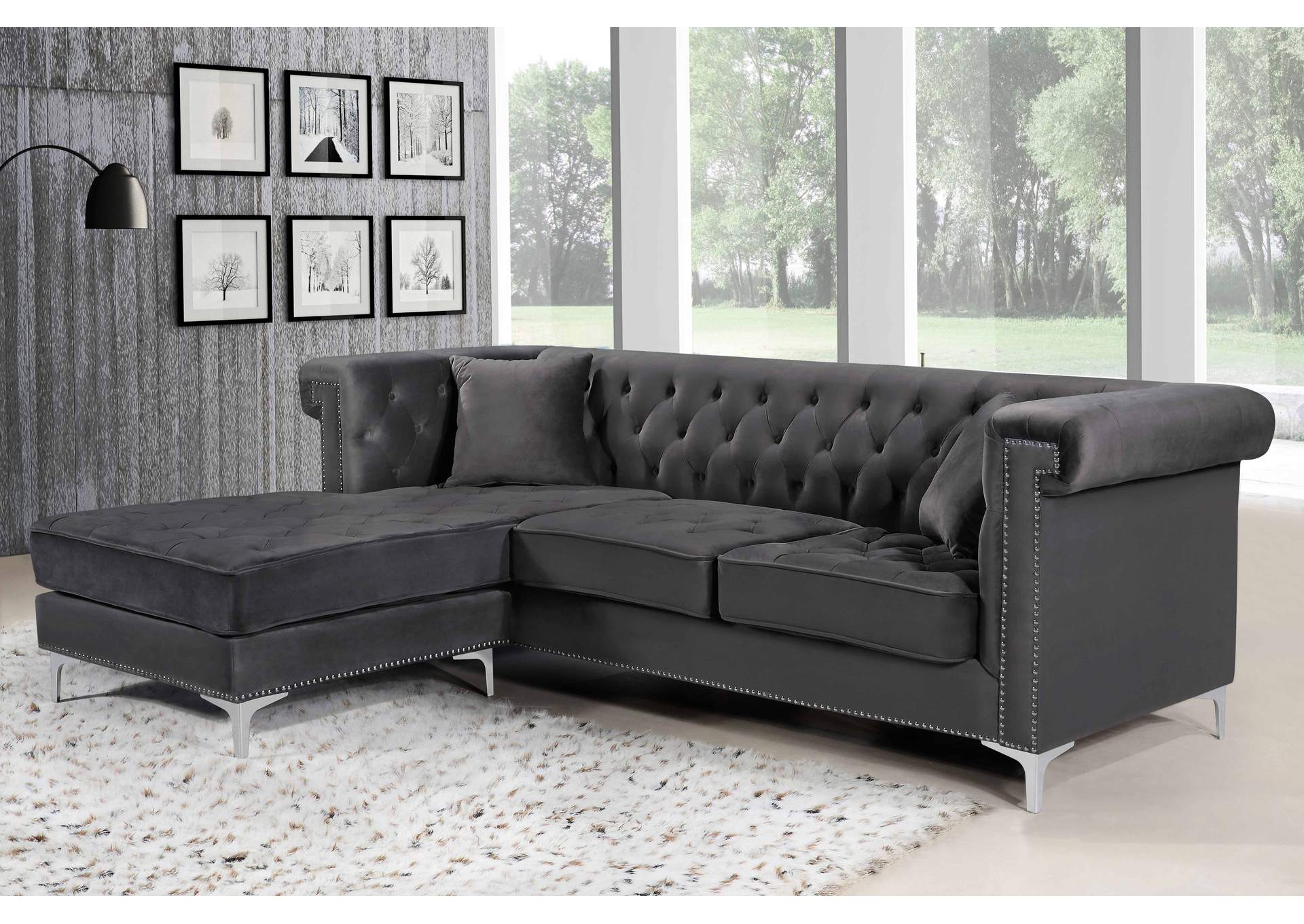 Damian Grey Velvet 2 Piece Reversible Sectional,Meridian Furniture