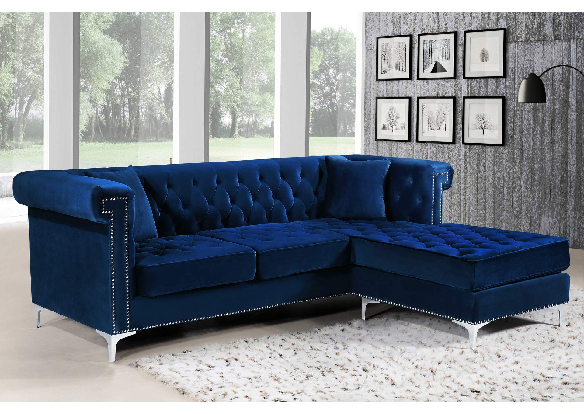 Damian Navy Velvet 2 Piece Reversible Sectional,Meridian Furniture