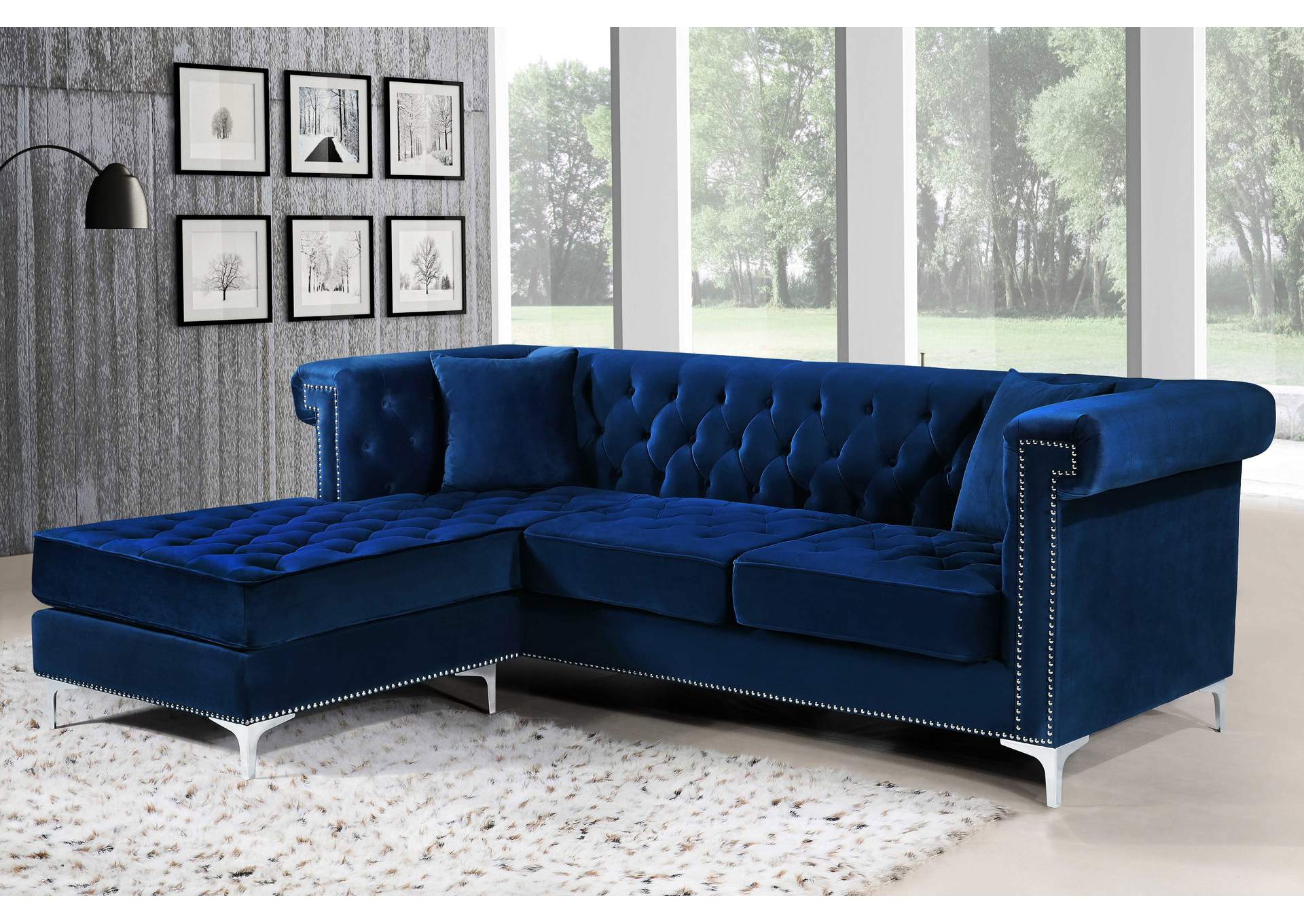 Damian Navy Velvet 2 Piece Reversible Sectional,Meridian Furniture