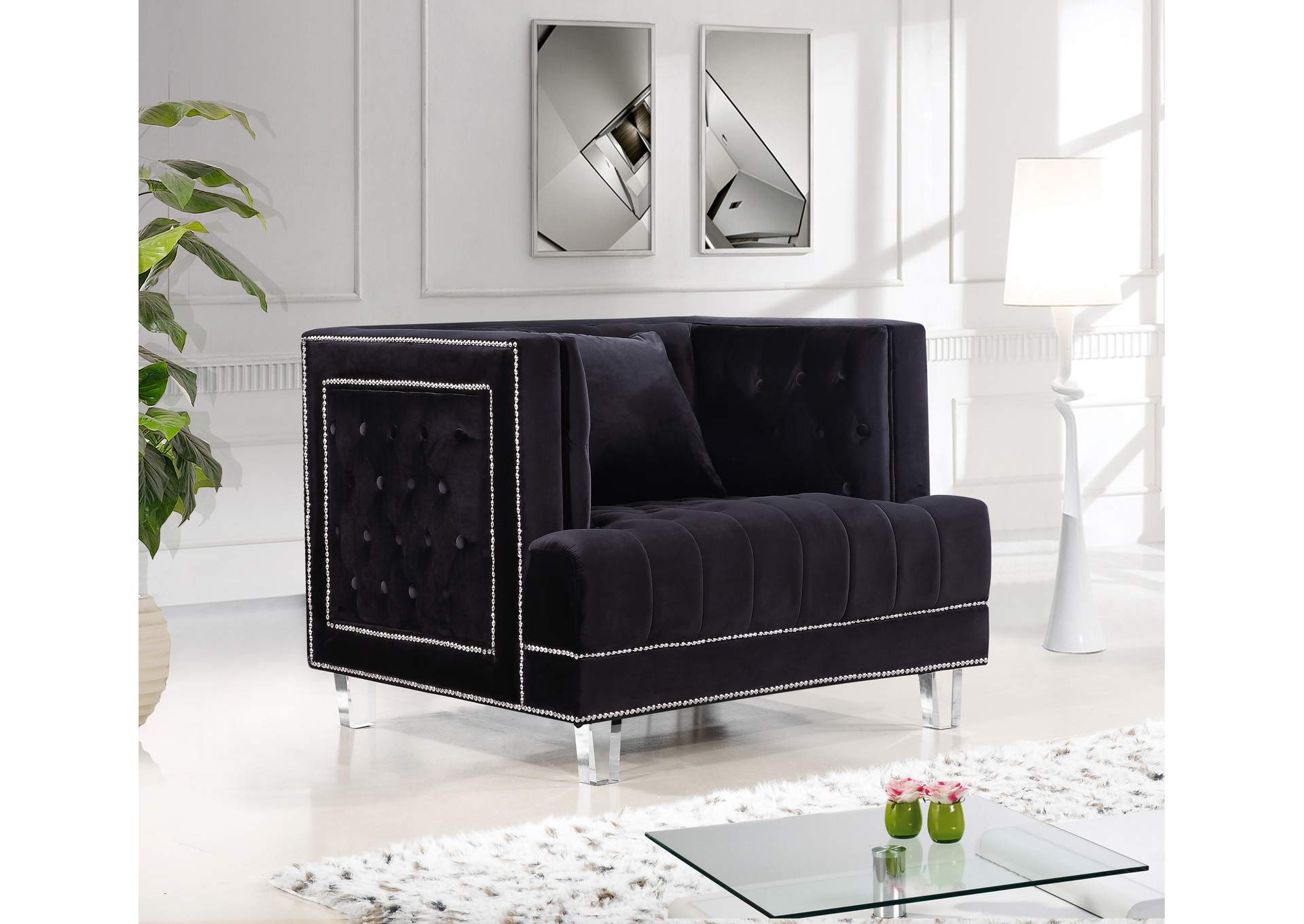 Lucas Black Velvet Chair,Meridian Furniture