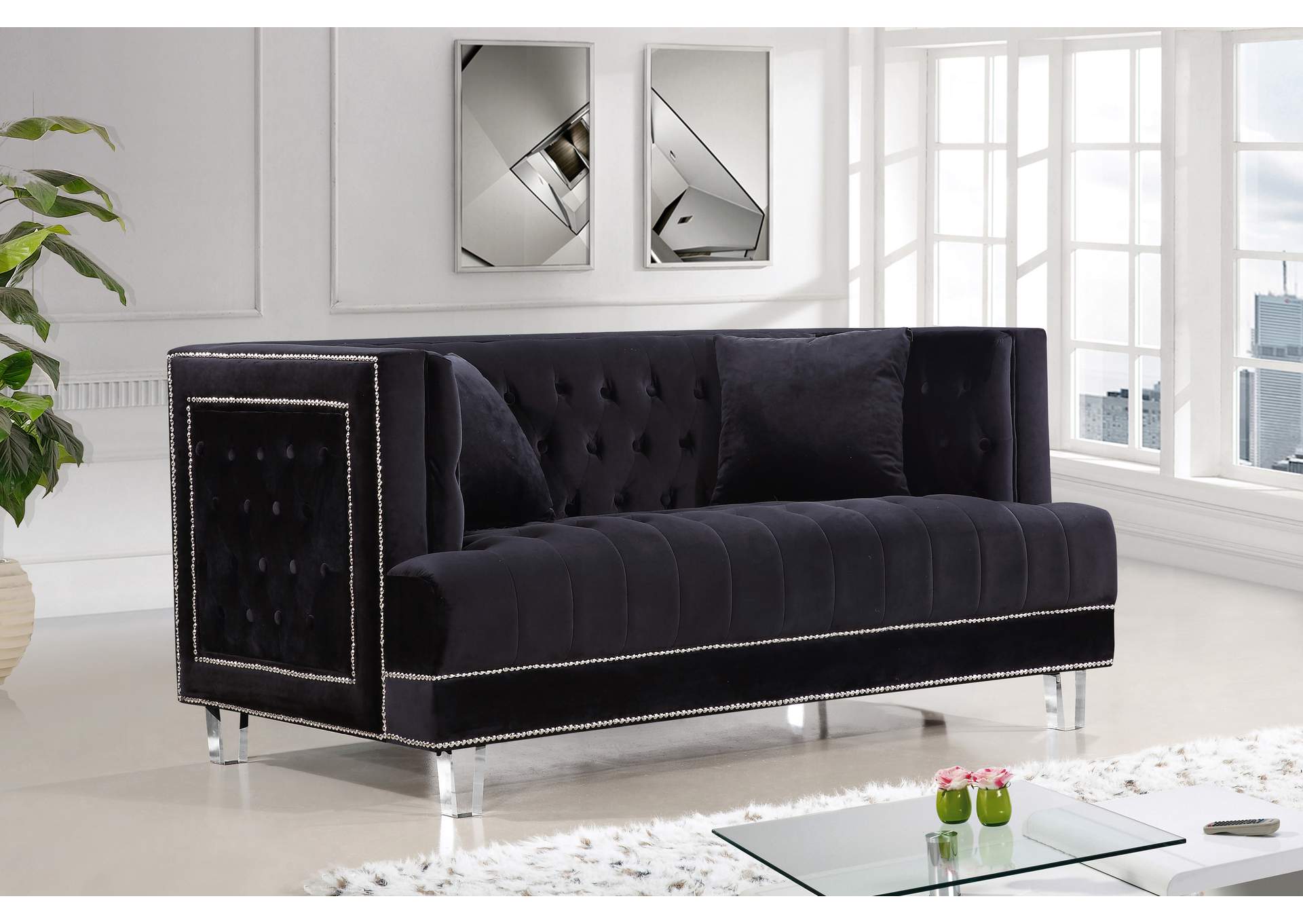 Lucas Black Velvet Loveseat,Meridian Furniture