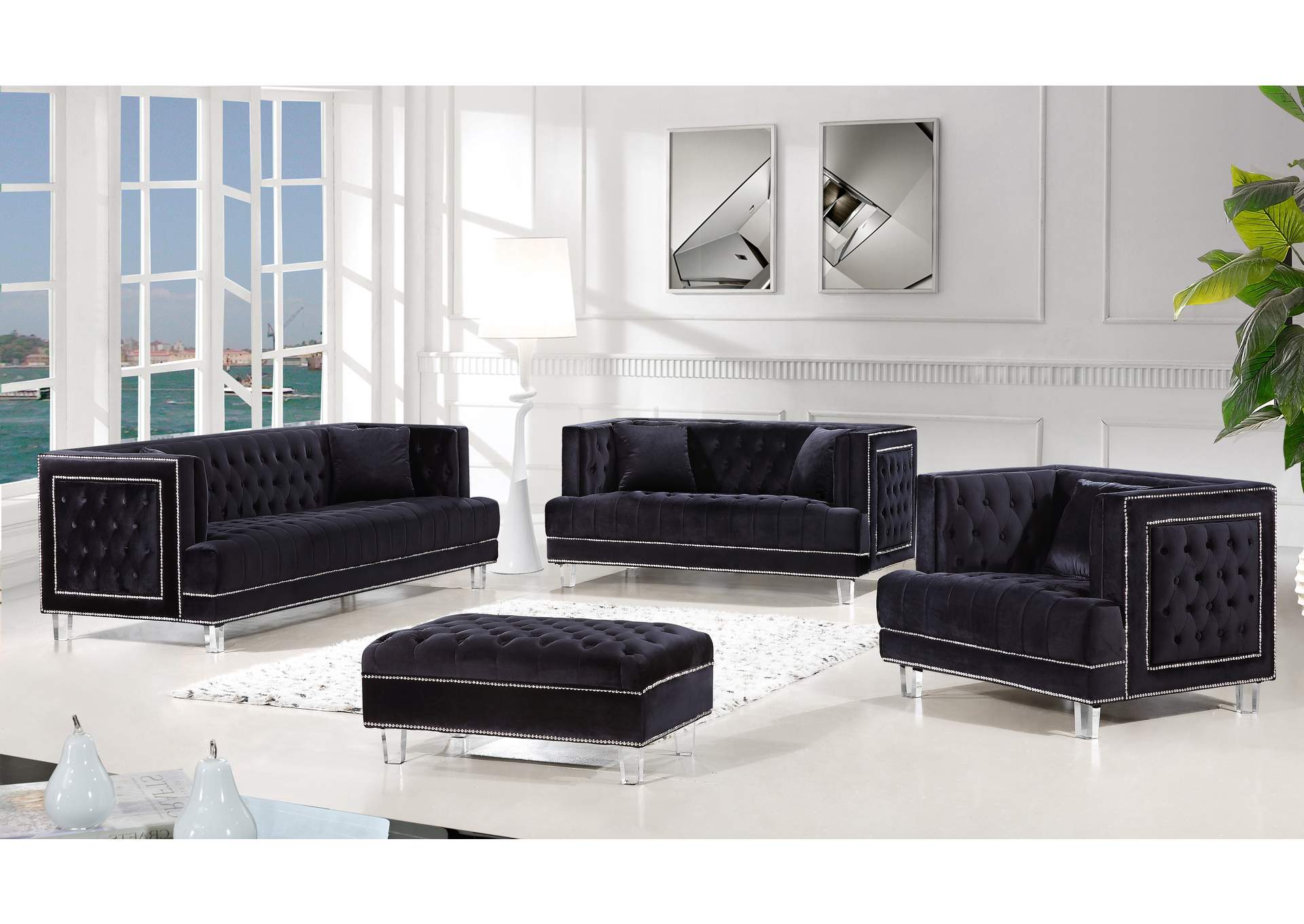 Lucas Black Velvet Loveseat,Meridian Furniture