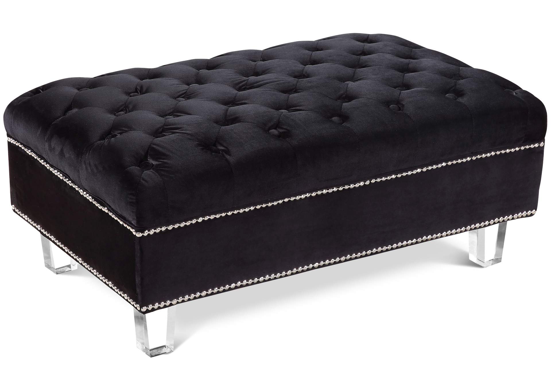 Lucas Black Velvet Ottoman,Meridian Furniture