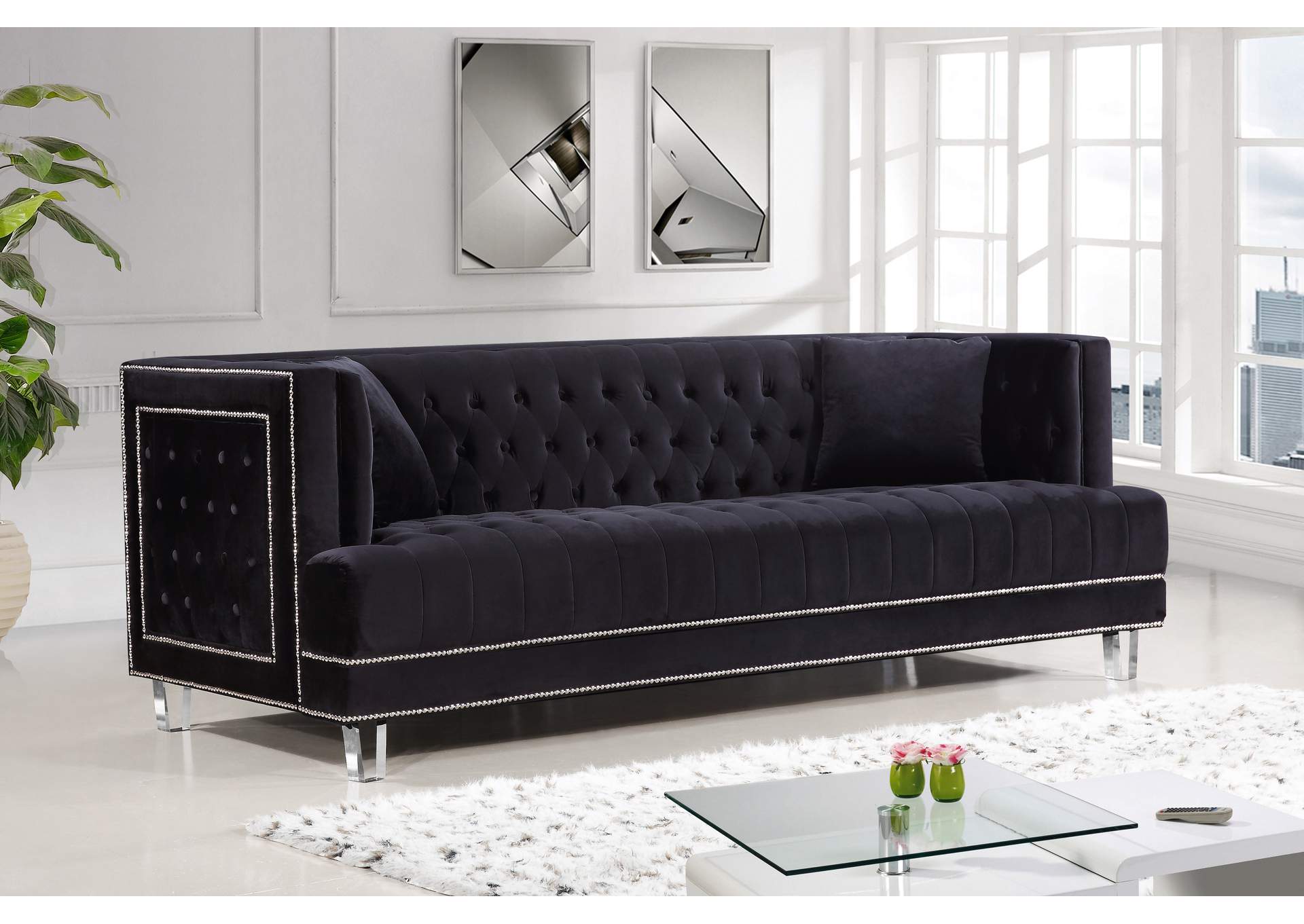 Lucas Black Velvet Sofa,Meridian Furniture