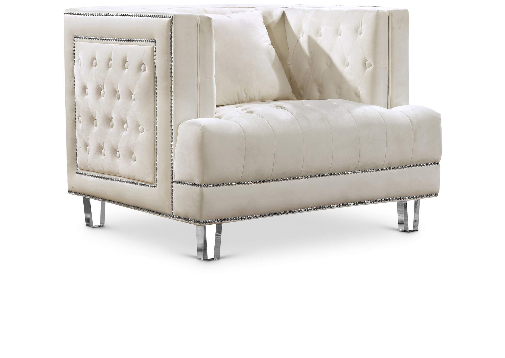 Lucas Cream Velvet Chair,Meridian Furniture