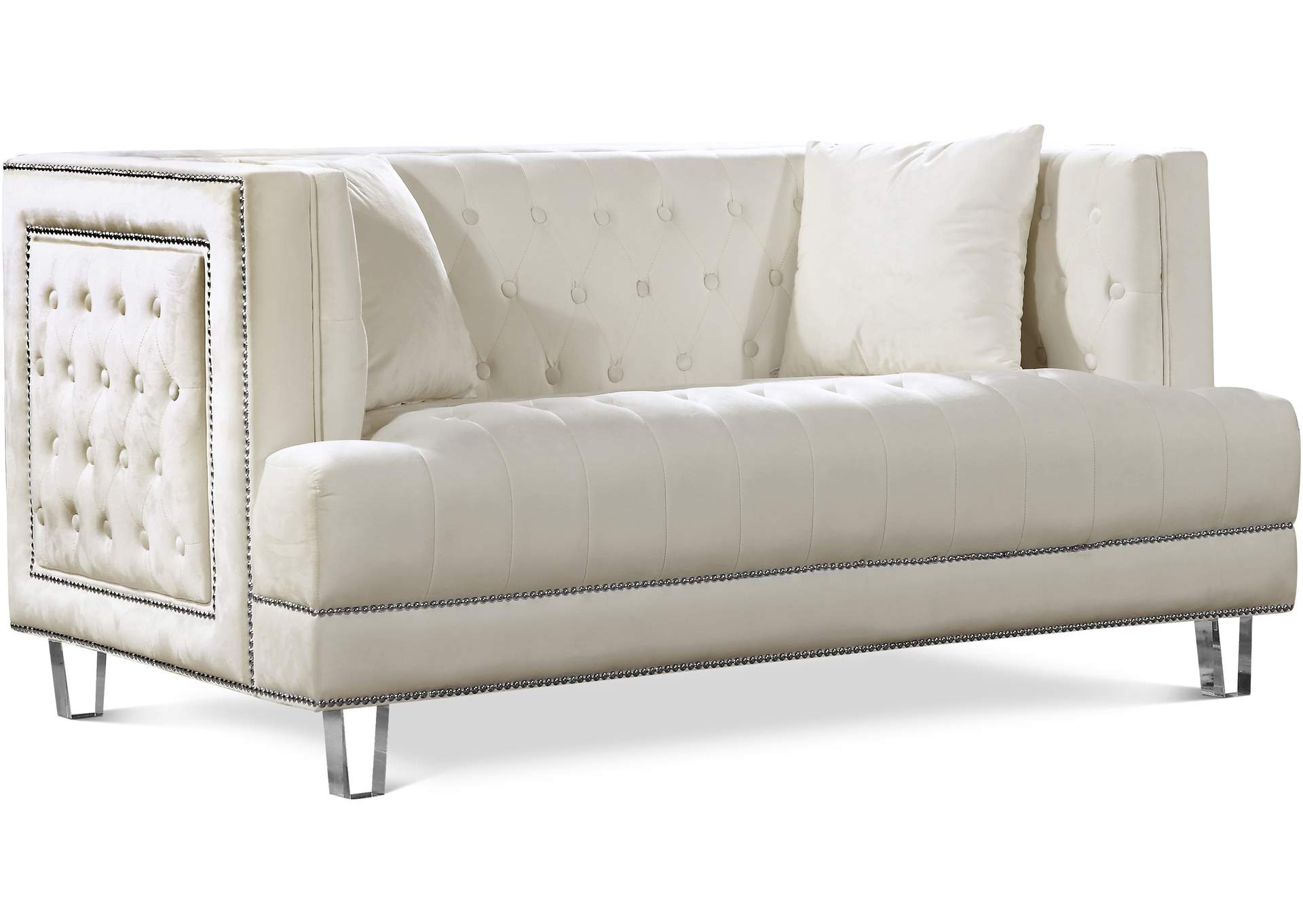 Lucas Cream Velvet Loveseat,Meridian Furniture