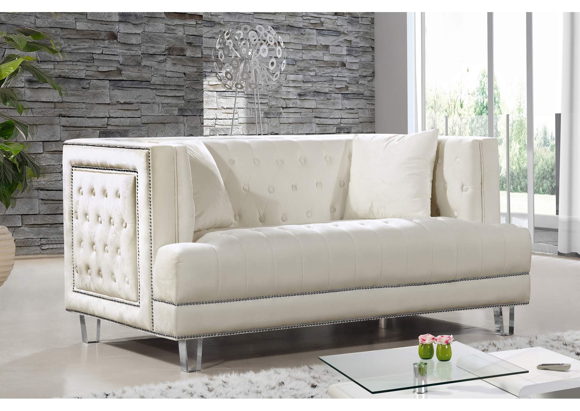 Lucas Cream Velvet Loveseat,Meridian Furniture