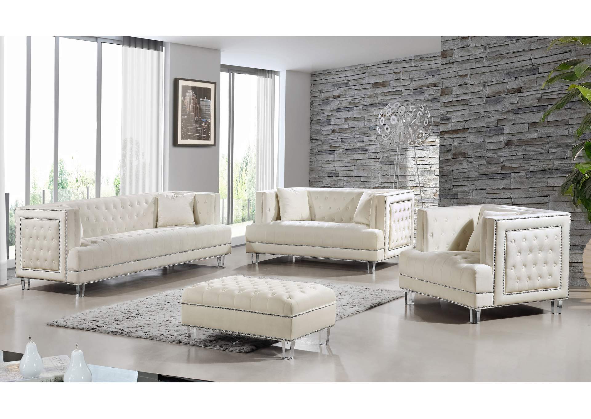 Lucas Cream Velvet Loveseat,Meridian Furniture