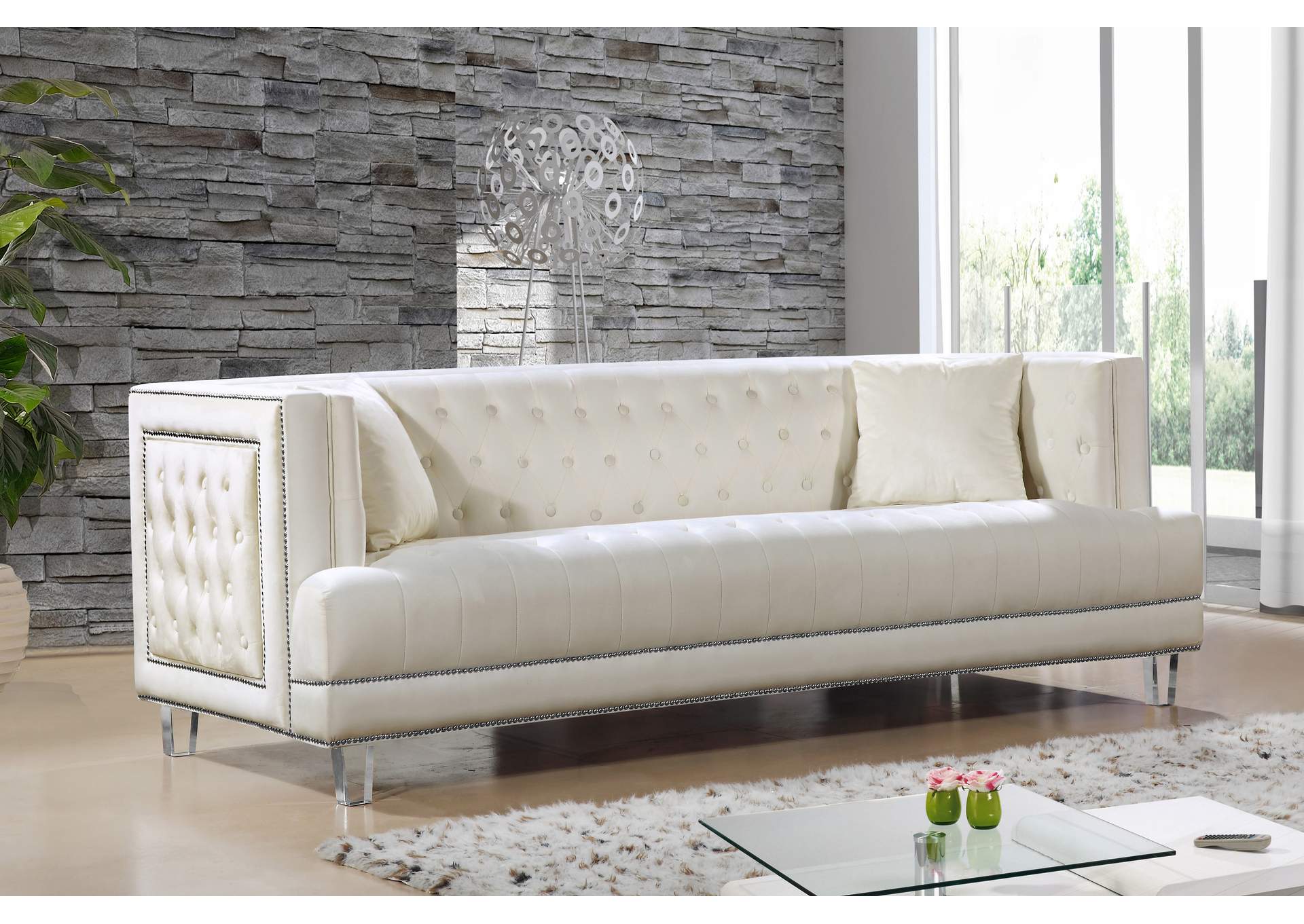 Lucas Cream Velvet Sofa,Meridian Furniture