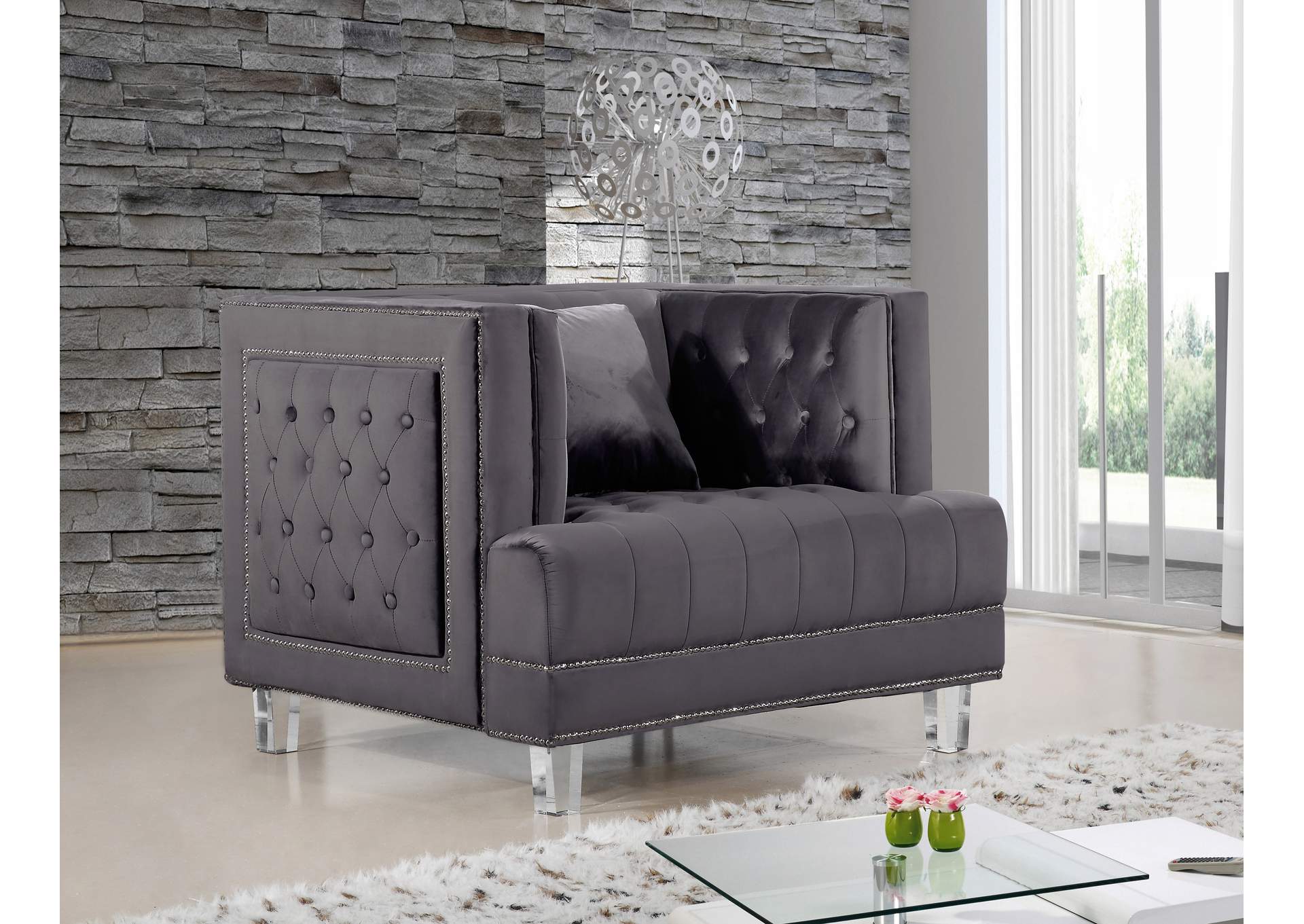 Lucas Grey Velvet Chair,Meridian Furniture