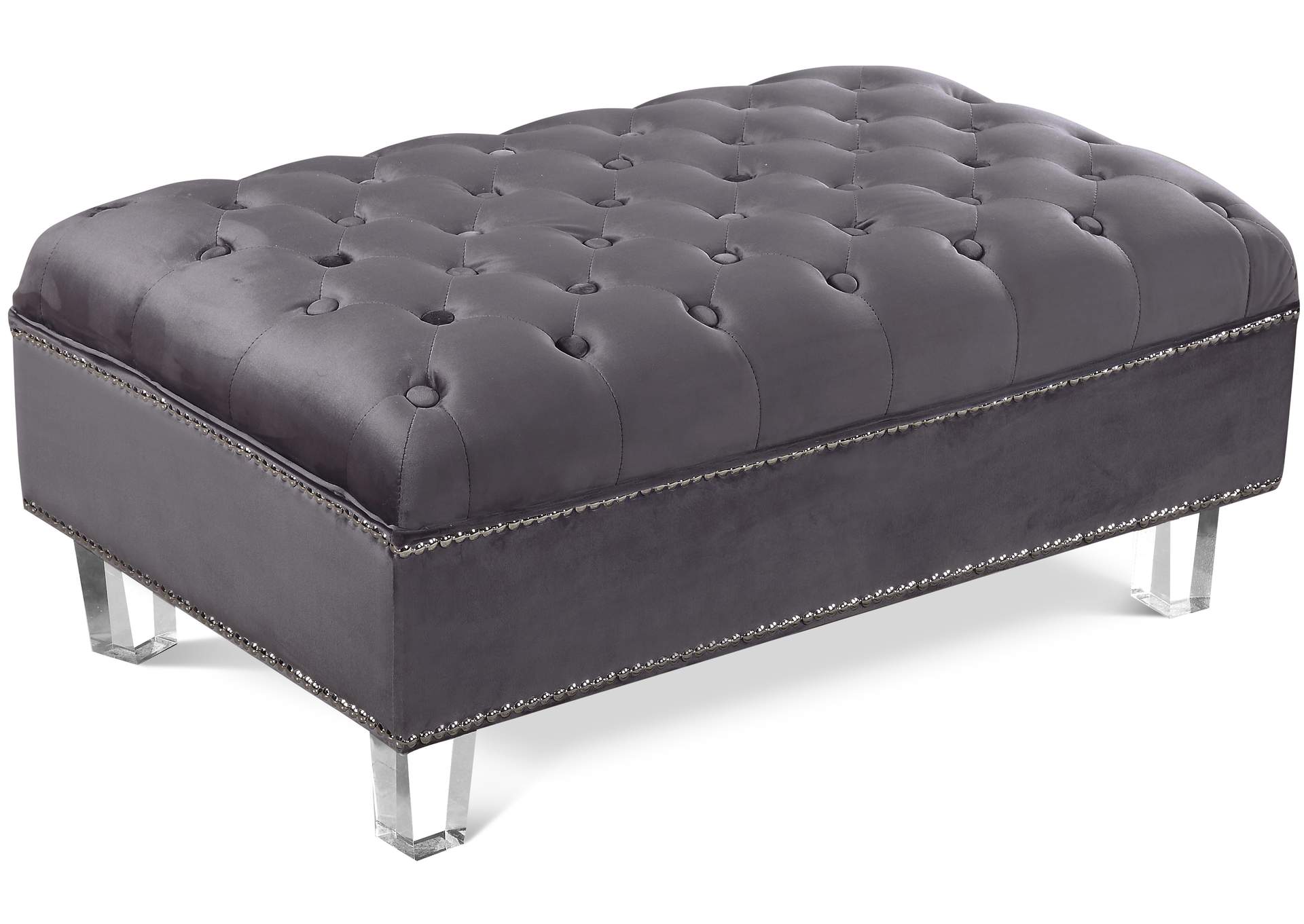 Lucas Grey Velvet Ottoman,Meridian Furniture