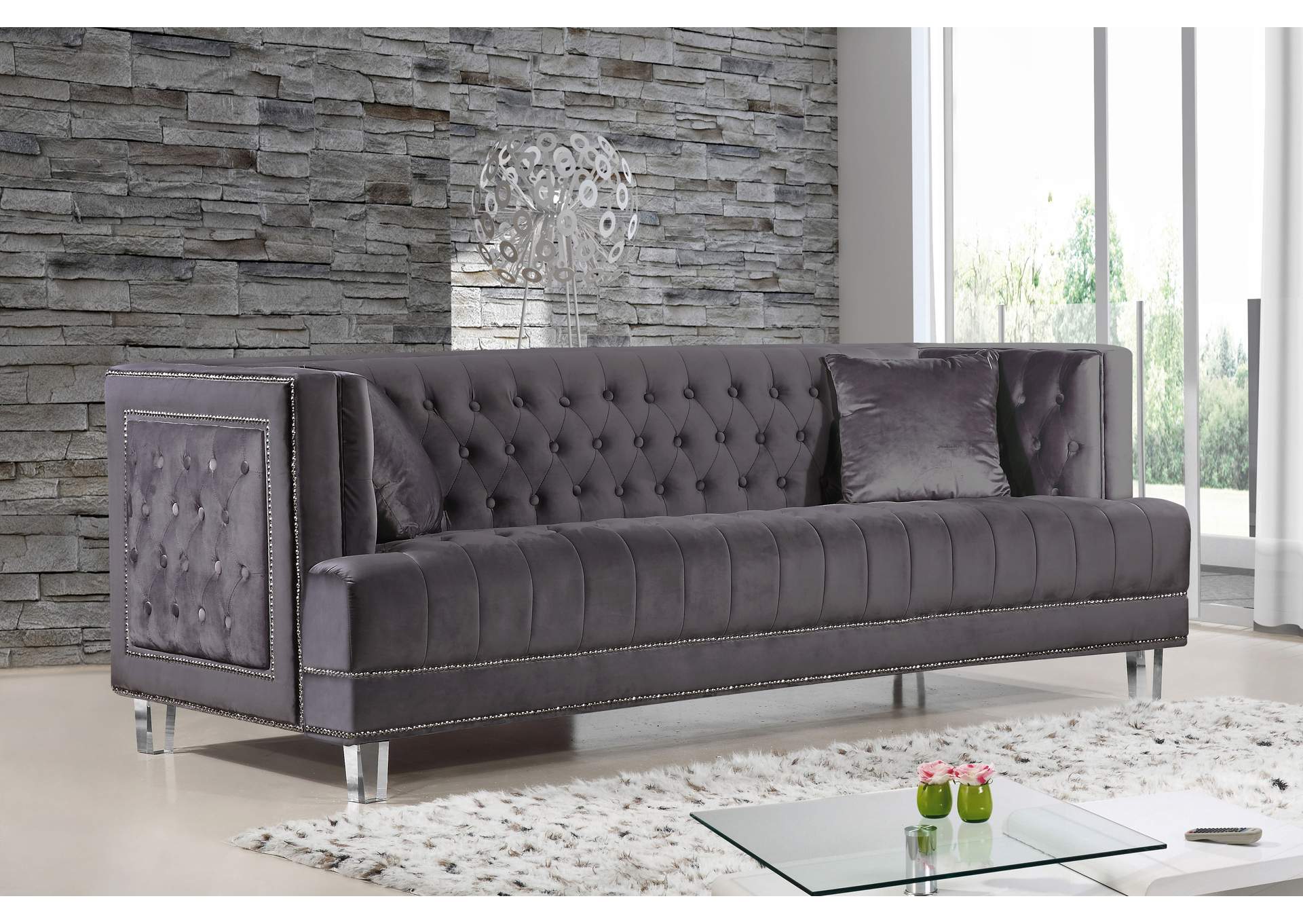 Lucas Grey Velvet Sofa,Meridian Furniture