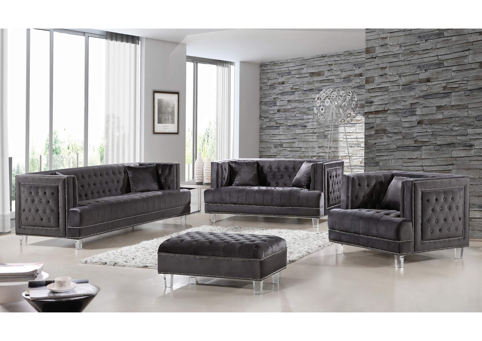 Lucas Grey Velvet Sofa,Meridian Furniture