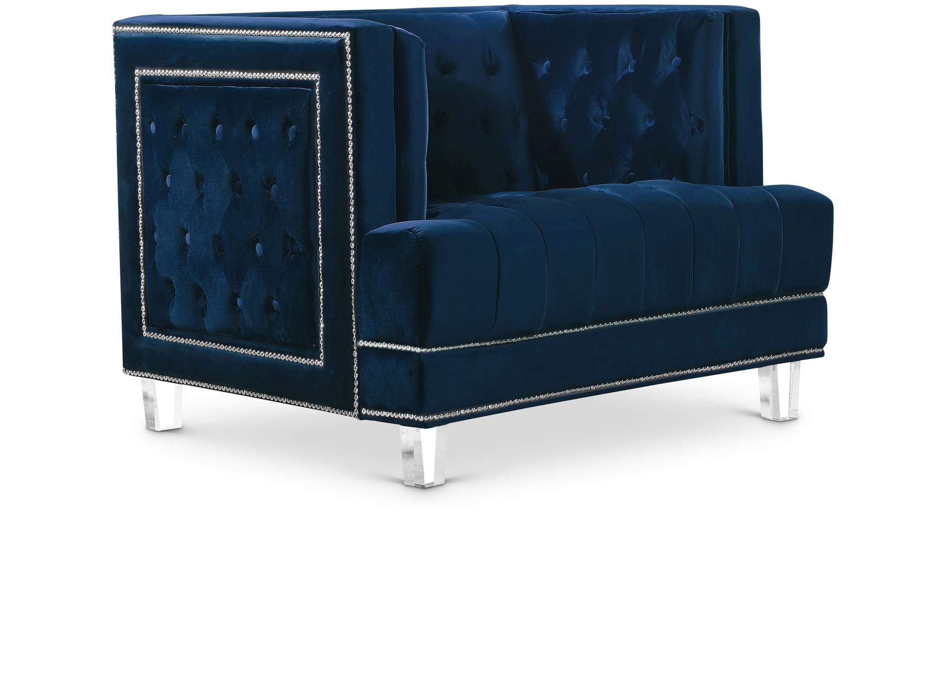 Lucas Navy Velvet Chair,Meridian Furniture