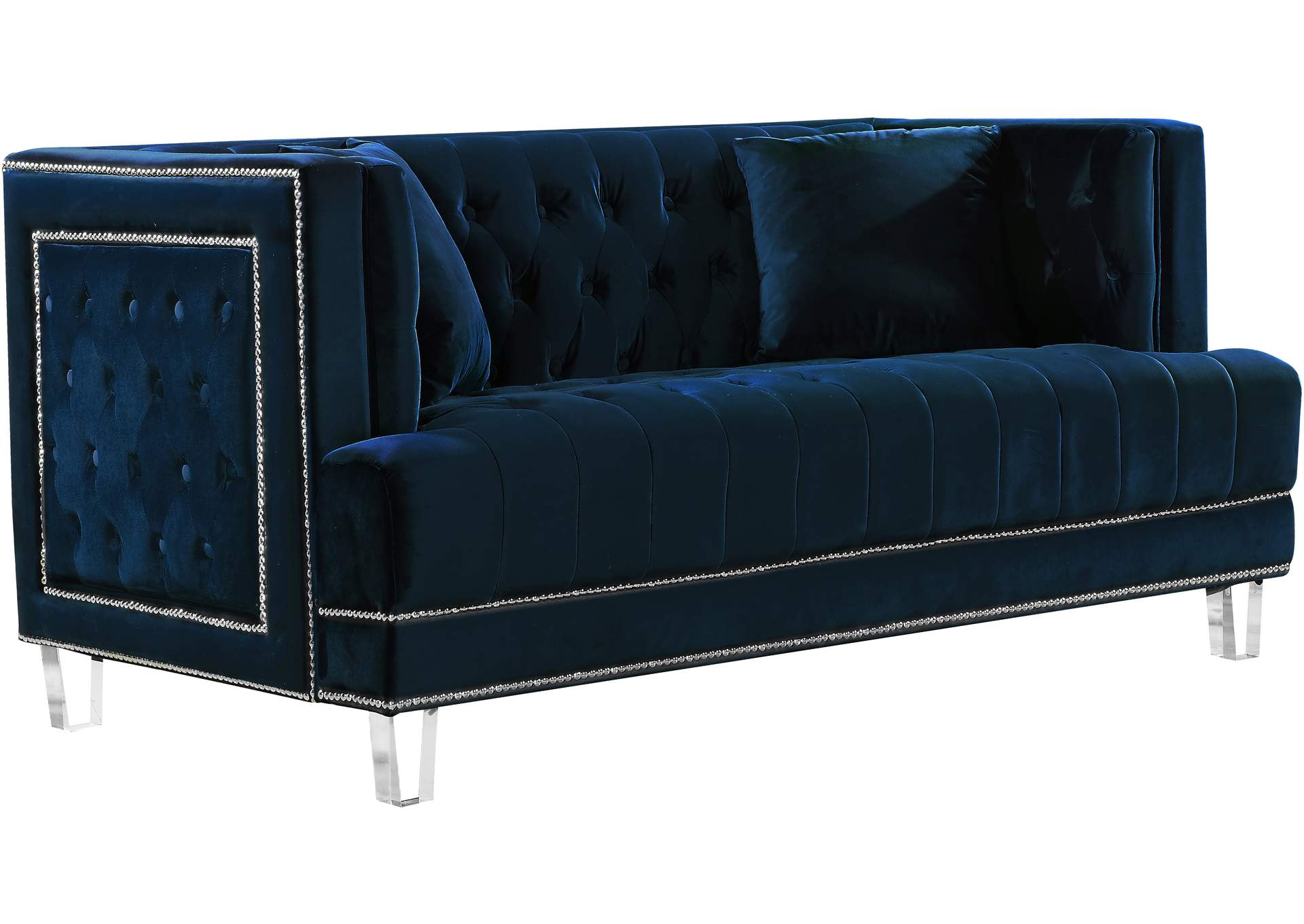 Lucas Navy Velvet Loveseat,Meridian Furniture