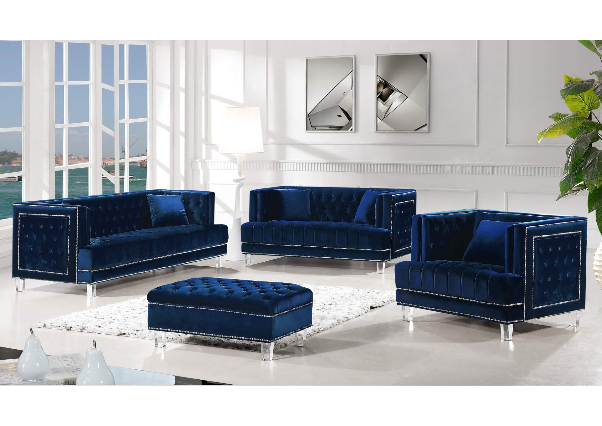 Lucas Navy Velvet Loveseat,Meridian Furniture