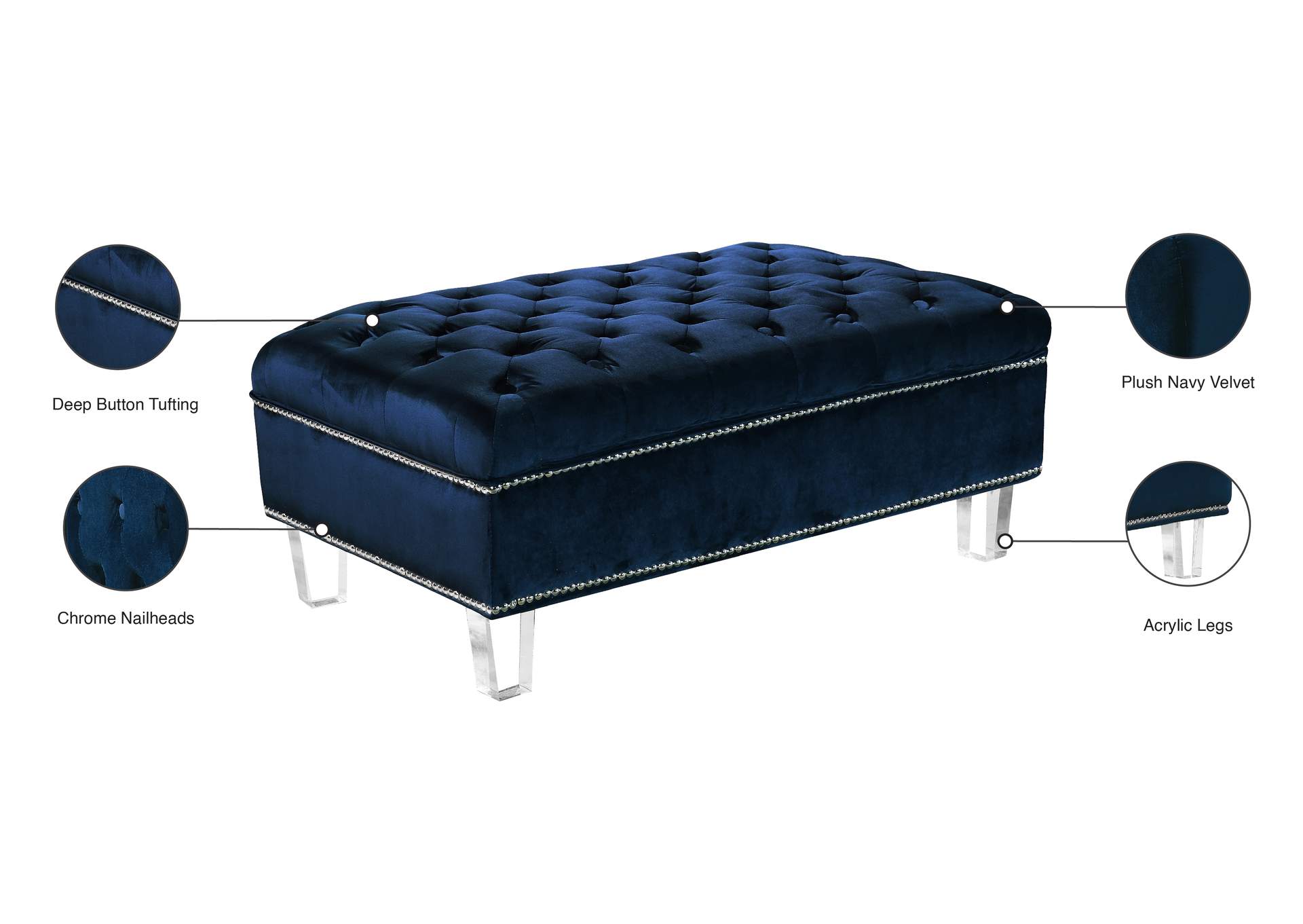 Lucas Navy Velvet Ottoman,Meridian Furniture