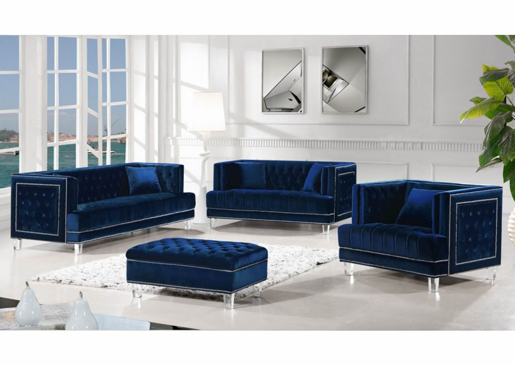 Lucas Navy Velvet Sofa & Loveseat,Meridian Furniture