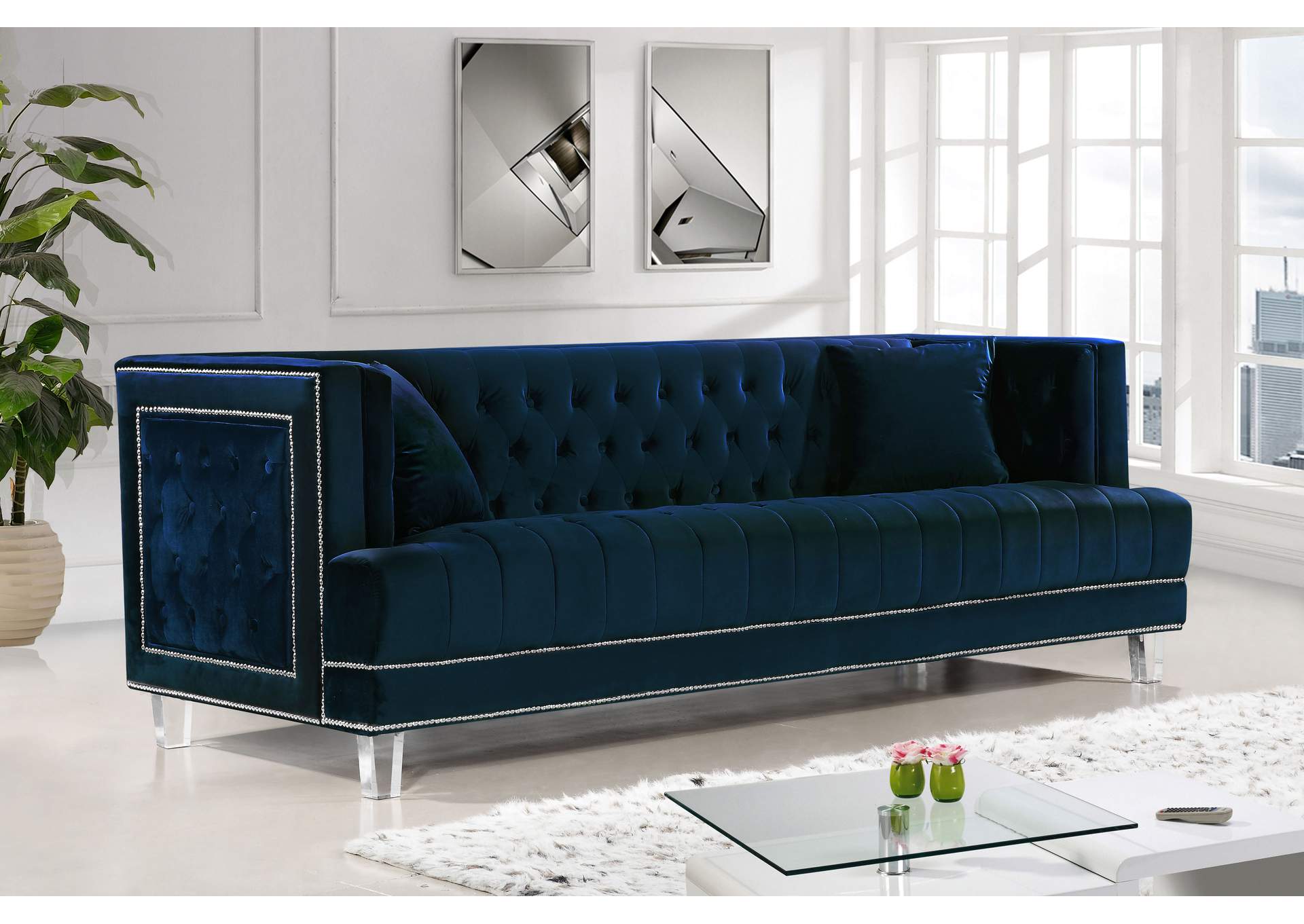 Lucas Navy Velvet Sofa,Meridian Furniture