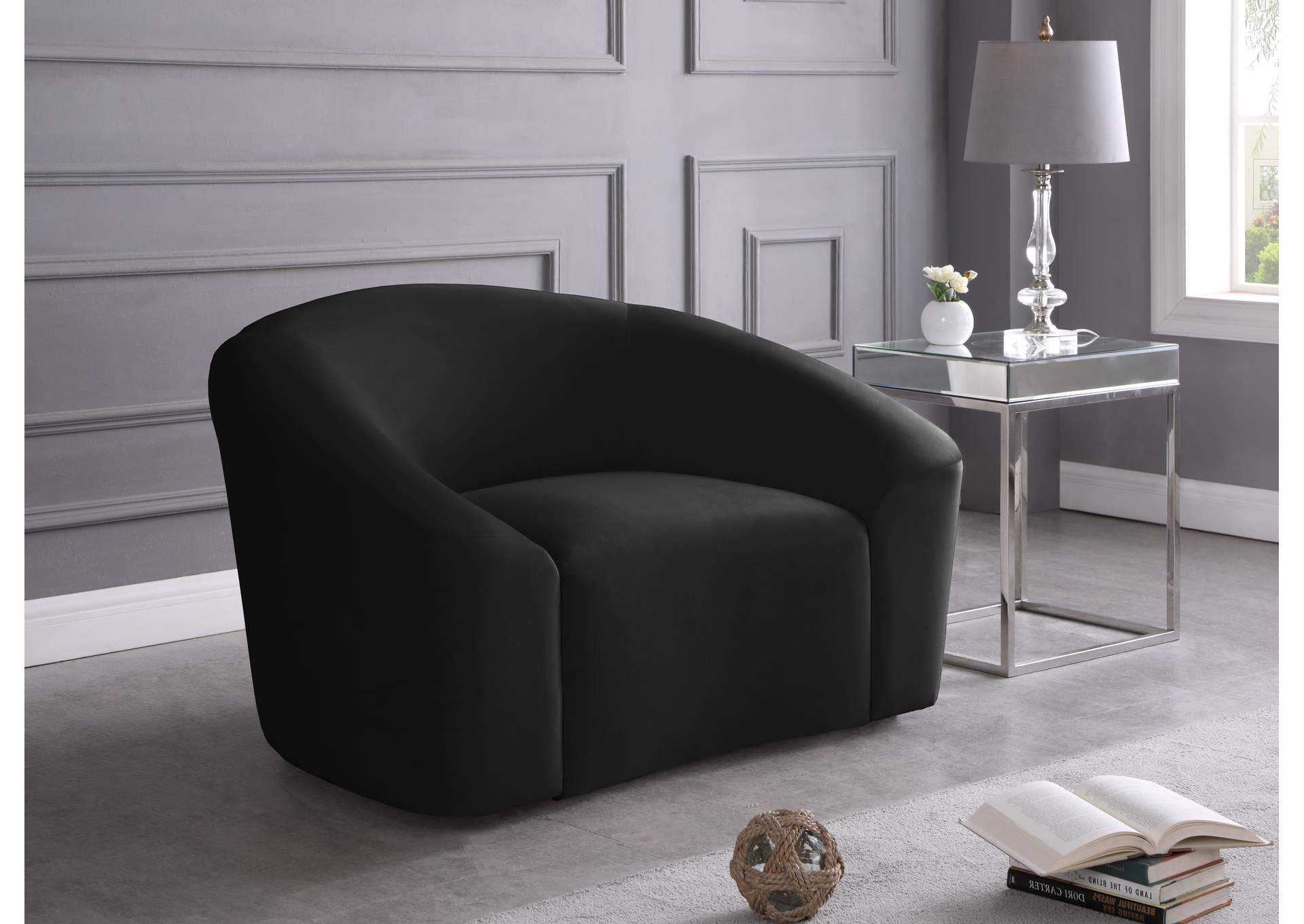 Riley Black Velvet Chair,Meridian Furniture