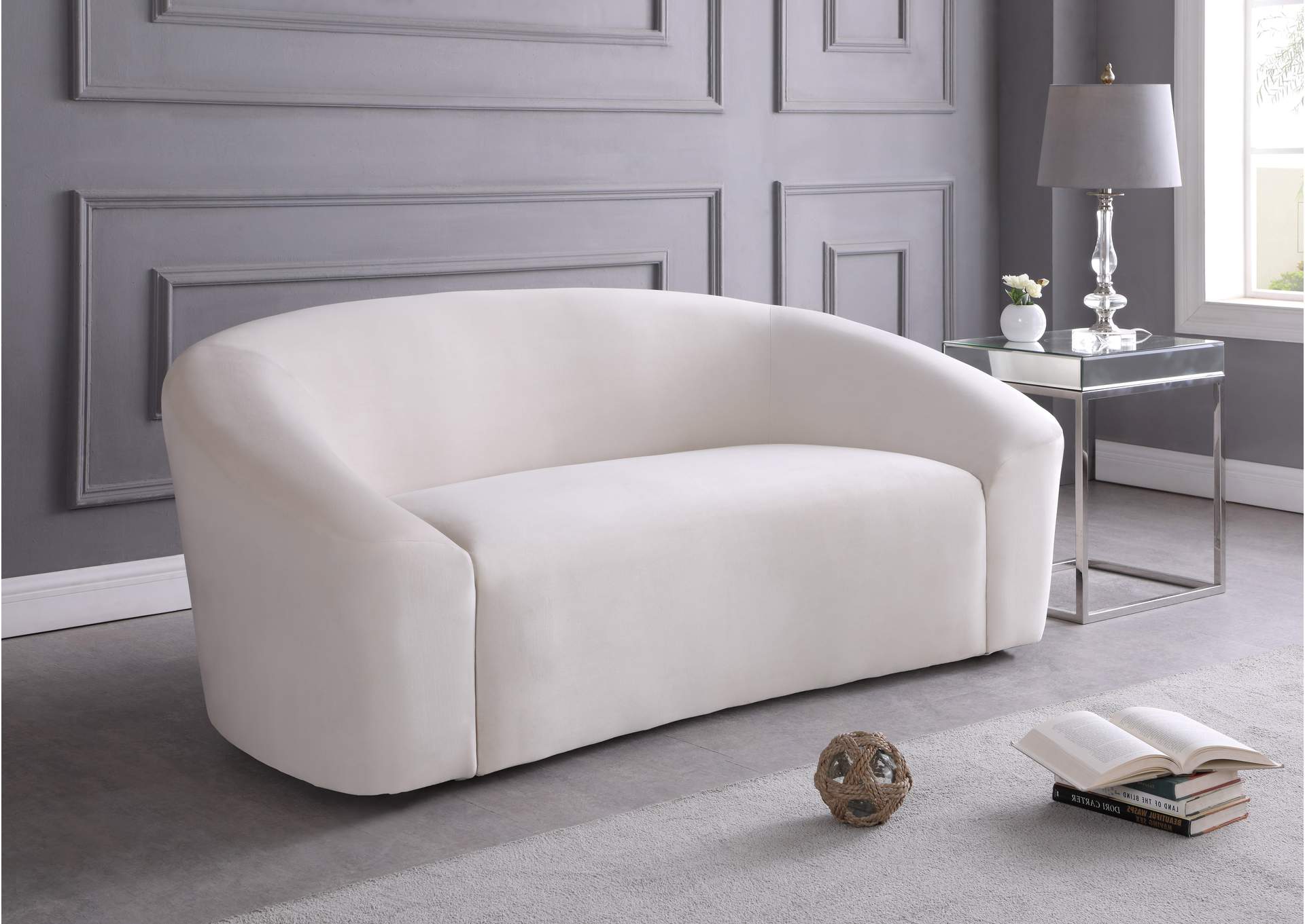 Riley Cream Velvet Loveseat,Meridian Furniture