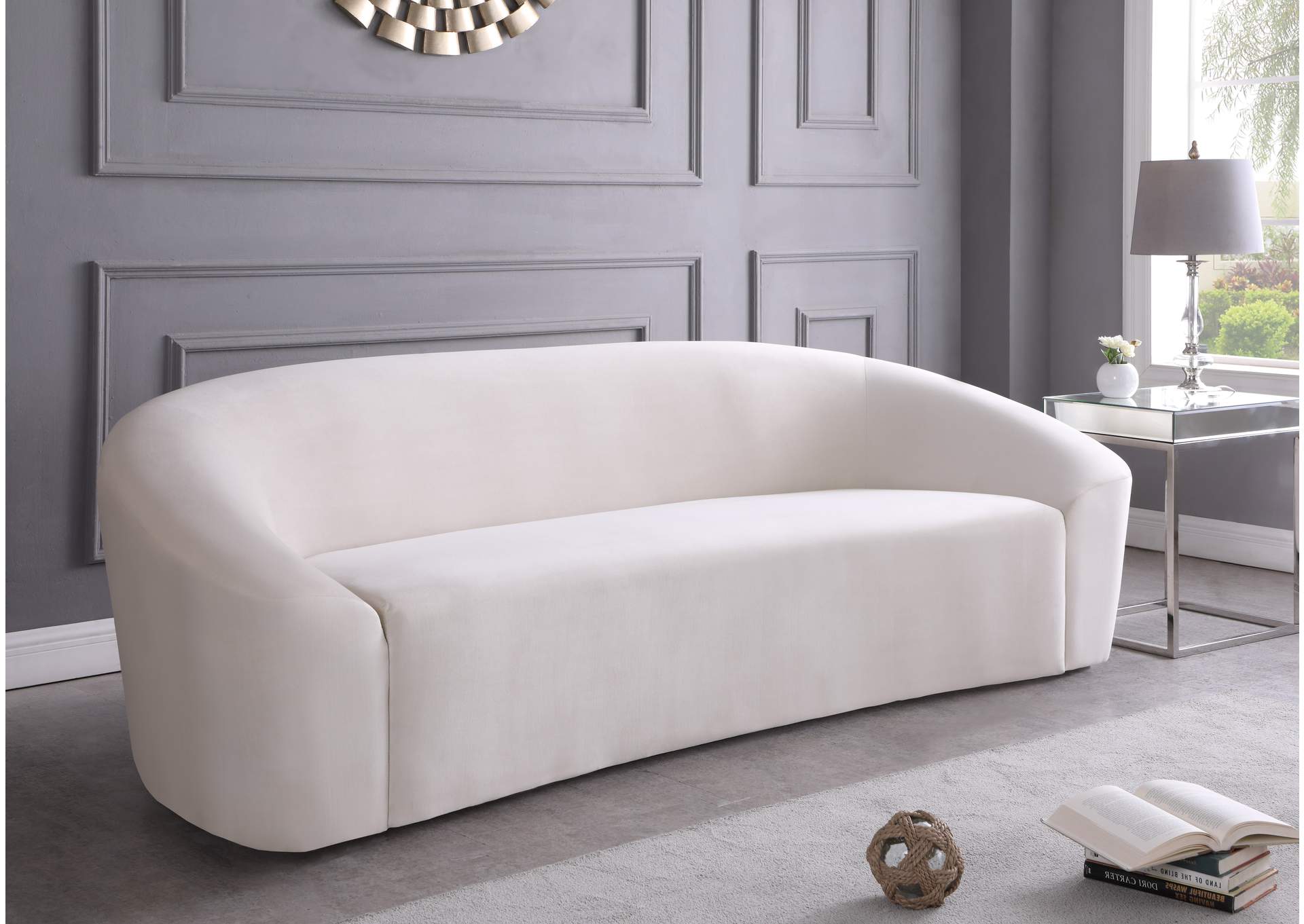 Riley Cream Velvet Sofa,Meridian Furniture