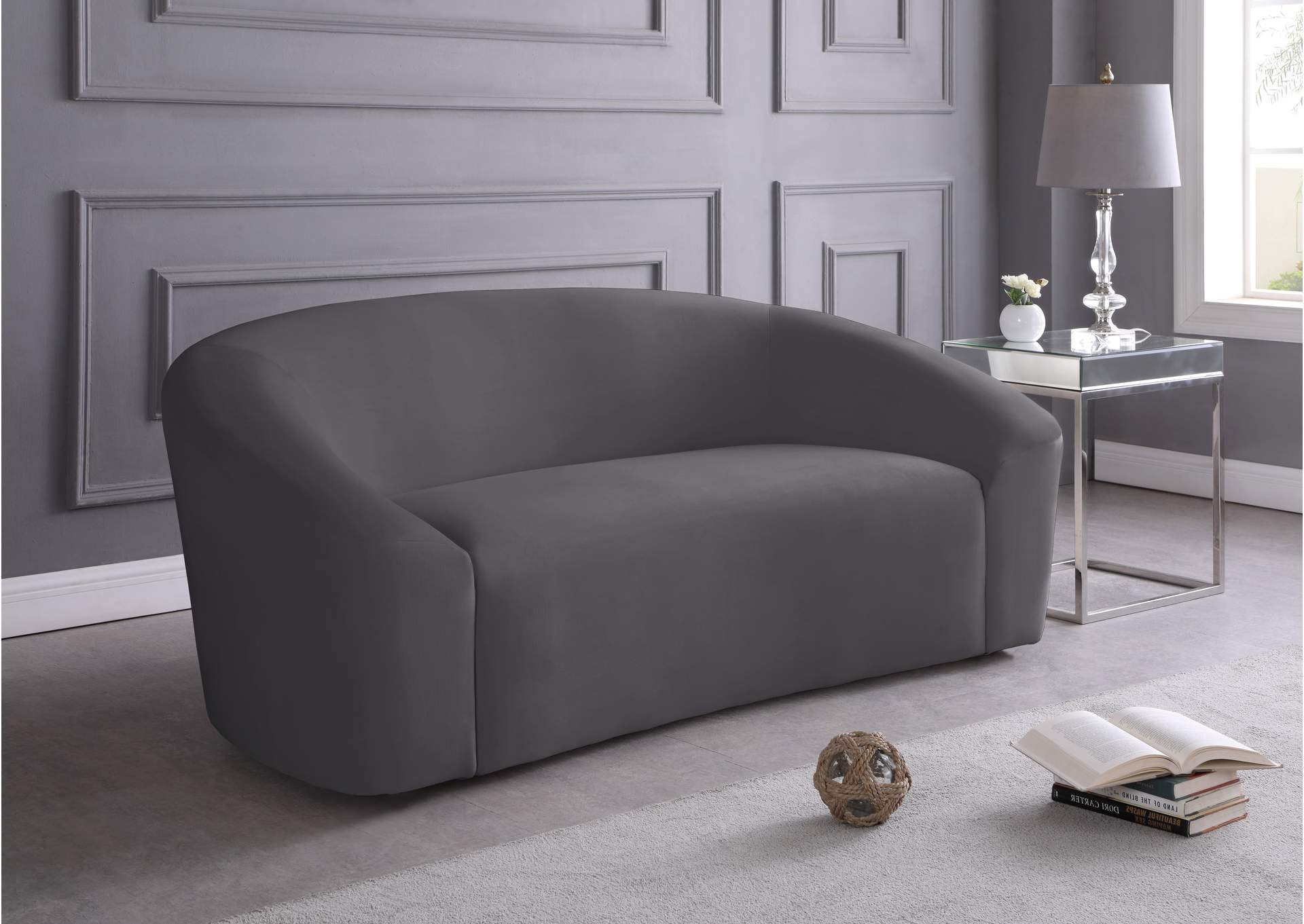 Riley Grey Velvet Loveseat,Meridian Furniture