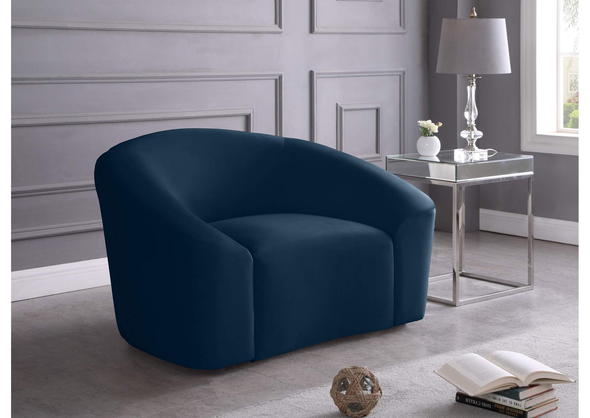 Riley Navy Velvet Chair,Meridian Furniture