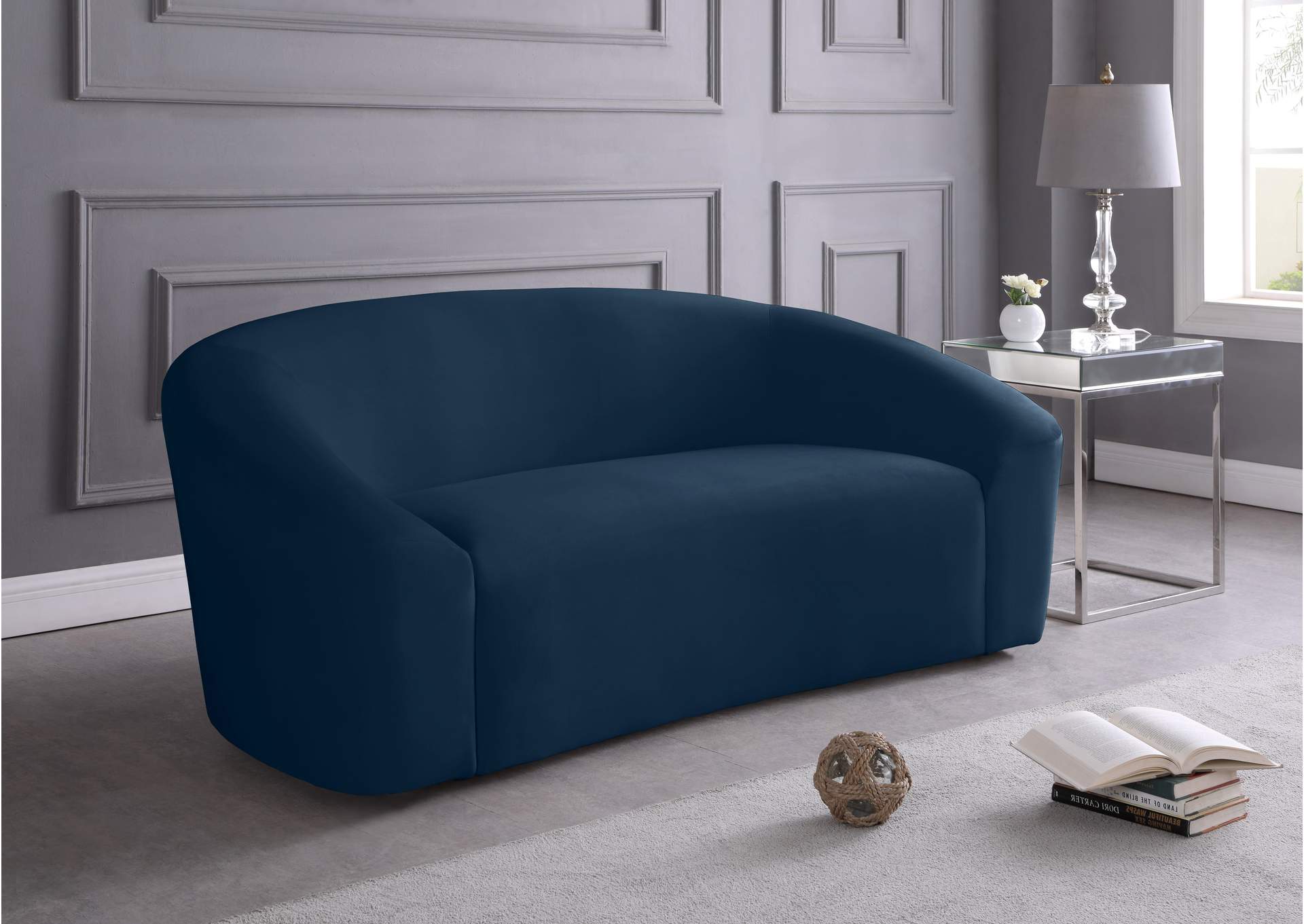 Riley Navy Velvet Loveseat,Meridian Furniture