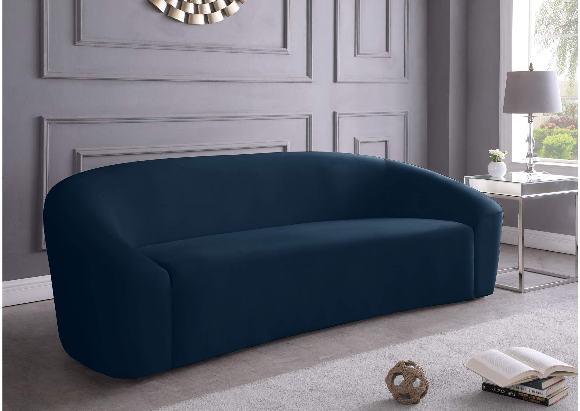 Riley Navy Velvet Sofa,Meridian Furniture