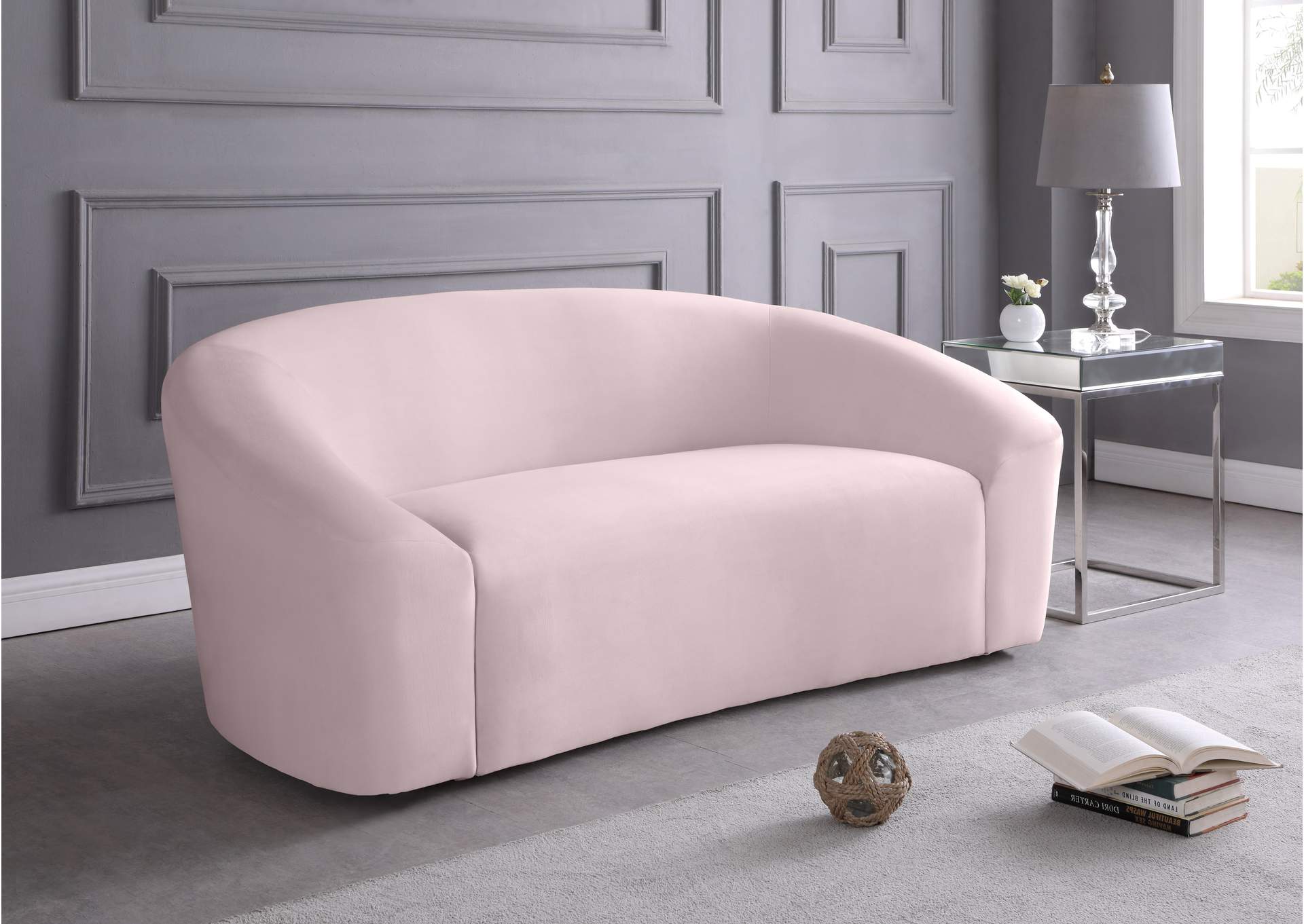 Riley Pink Velvet Loveseat,Meridian Furniture