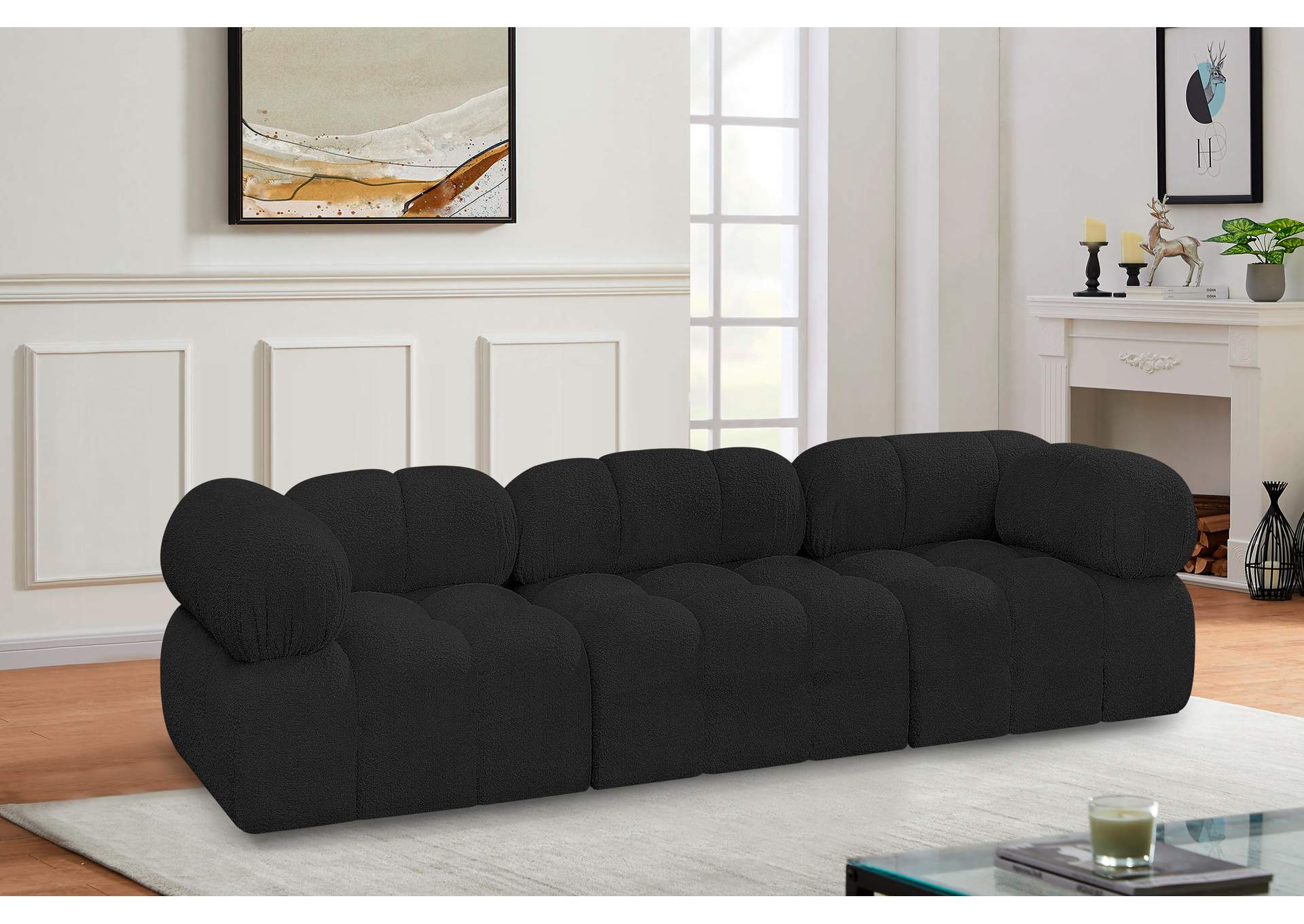 Ames Black Boucle Fabric Modular Sofa,Meridian Furniture