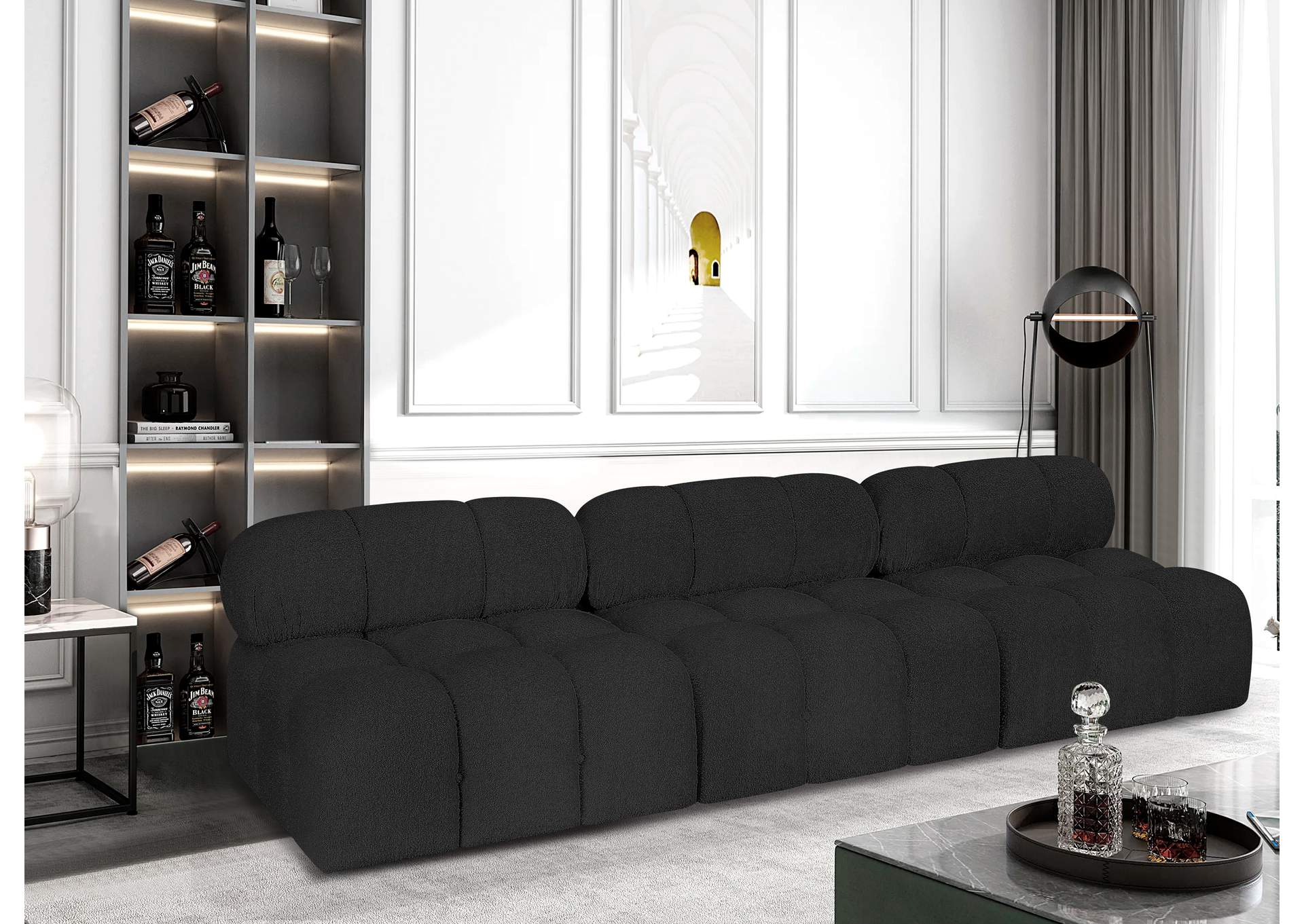 Ames Black Boucle Fabric Modular Sofa,Meridian Furniture