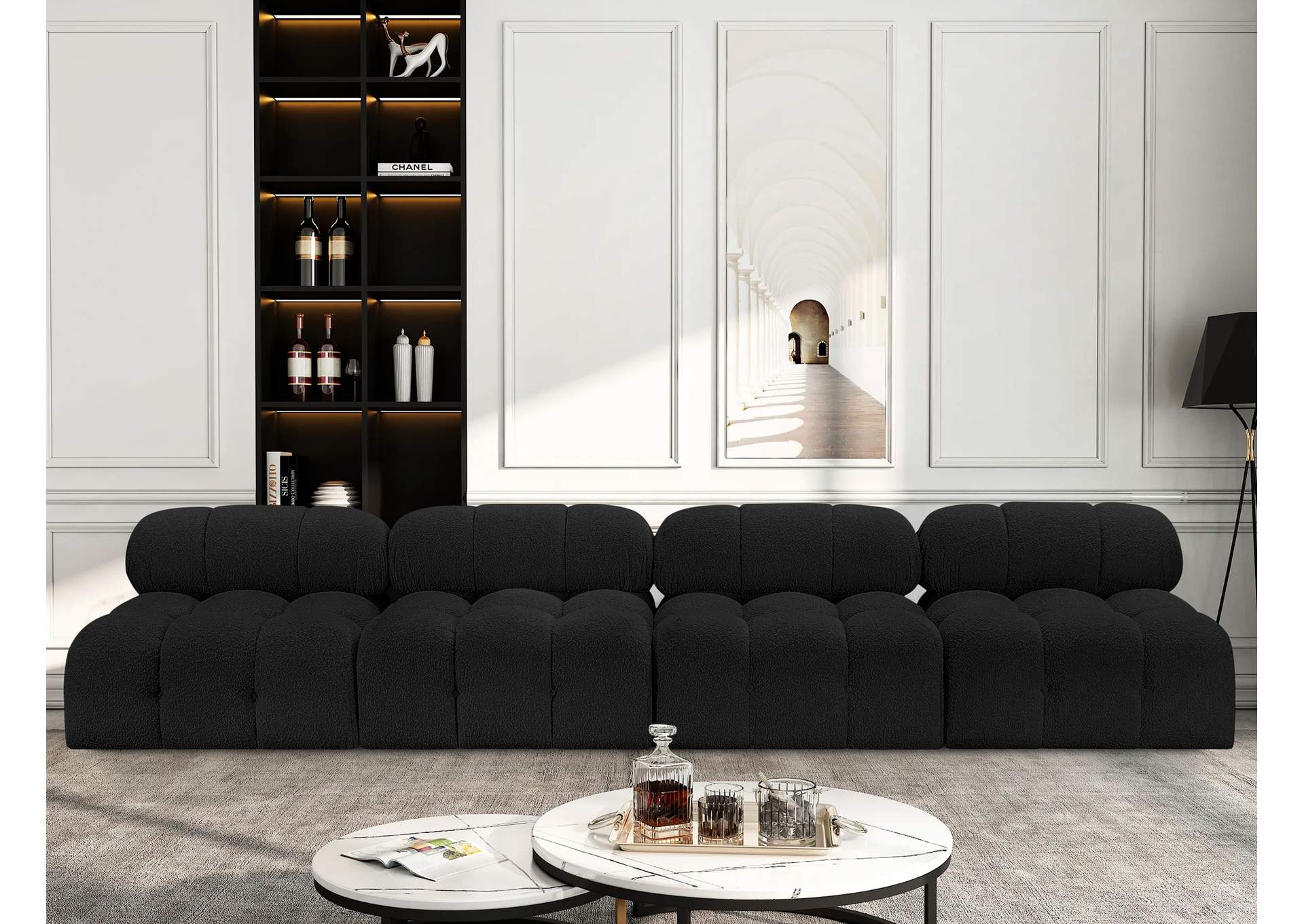 Ames Black Boucle Fabric Modular Sofa,Meridian Furniture