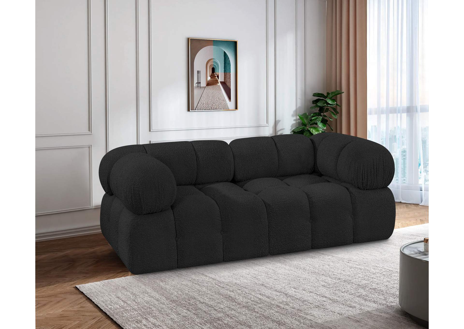 Ames Black Boucle Fabric Modular Sofa,Meridian Furniture