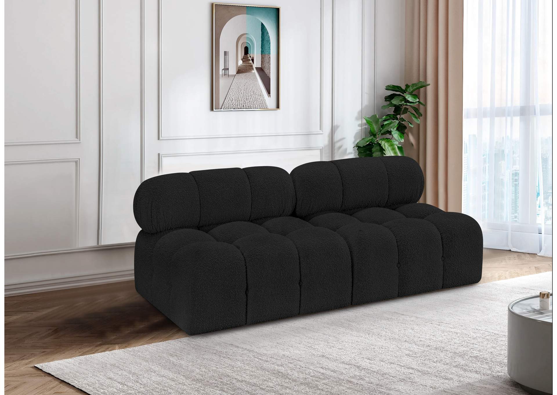 Ames Black Boucle Fabric Modular Sofa,Meridian Furniture
