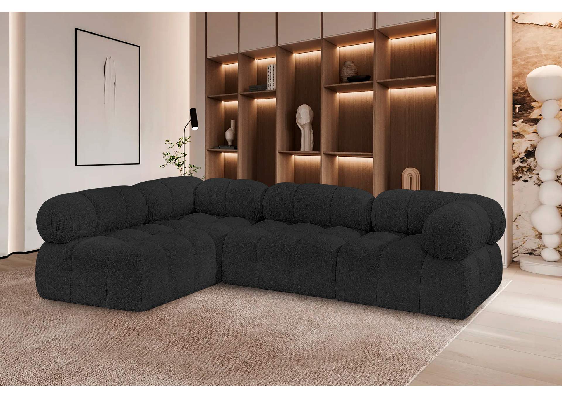 Ames Black Boucle Fabric Modular Sectional,Meridian Furniture
