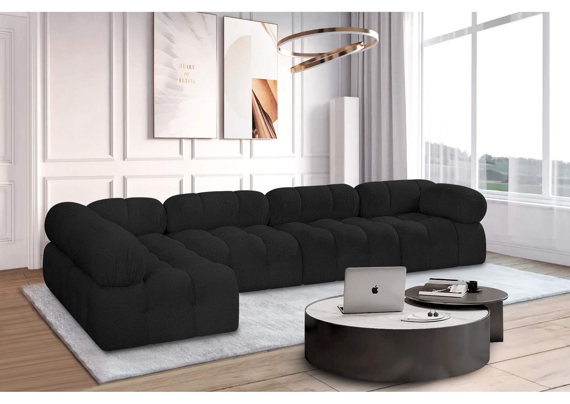 Ames Black Boucle Fabric Modular Sectional,Meridian Furniture