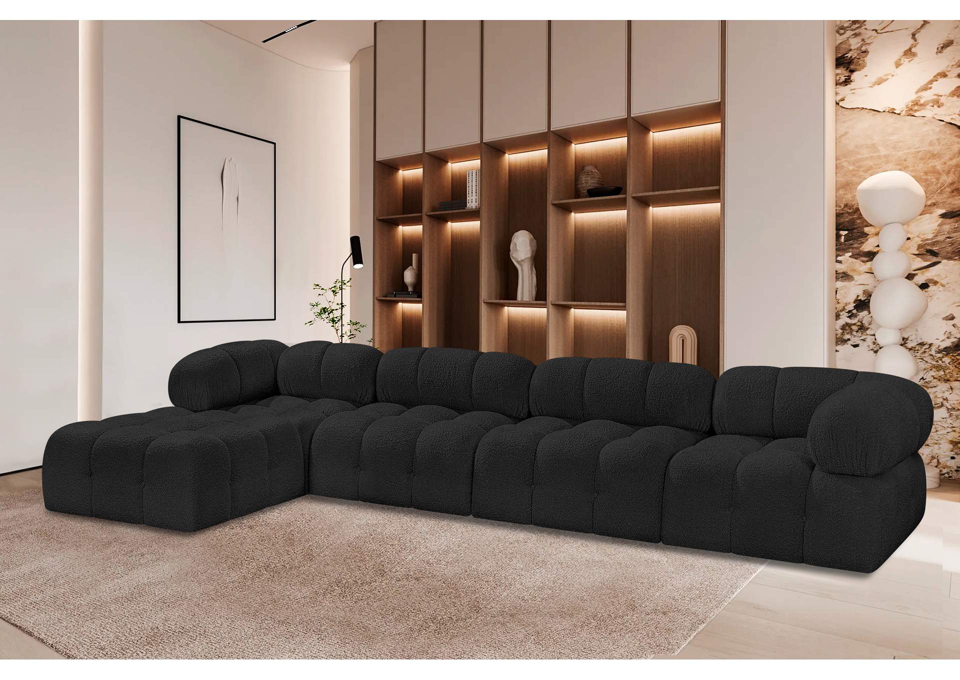 Ames Black Boucle Fabric Modular Sectional,Meridian Furniture