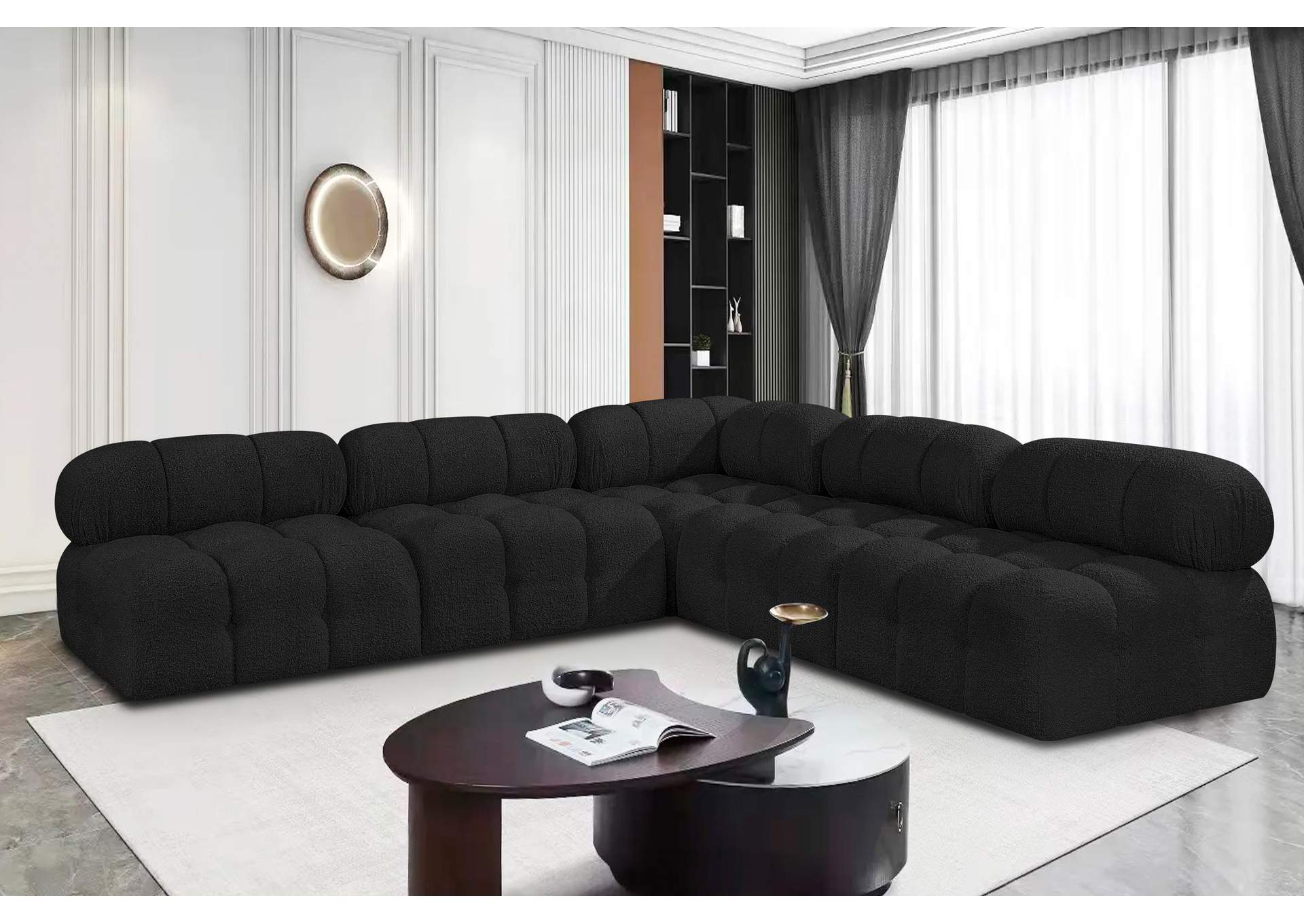 Ames Black Boucle Fabric Modular Sectional,Meridian Furniture